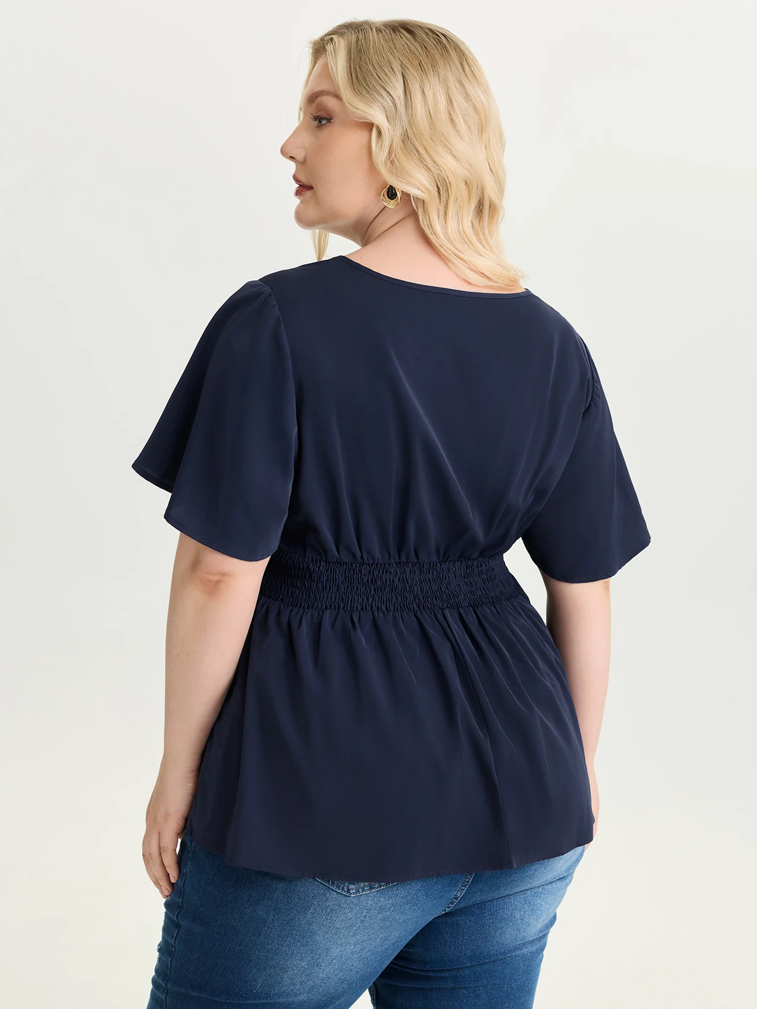 Flared Sleeve Pleated Waist Blouse - Image 4
