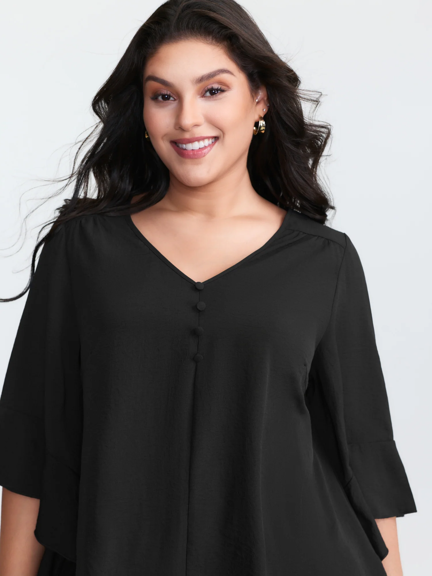 Flared Sleeve V-Neck Drape Blouse - Image 3