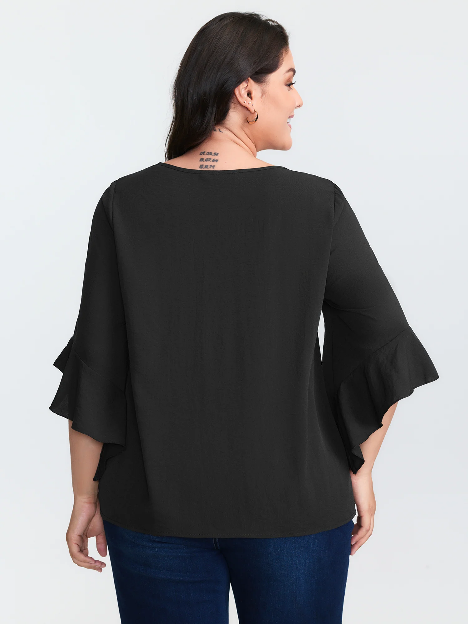Flared Sleeve V-Neck Drape Blouse - Image 4