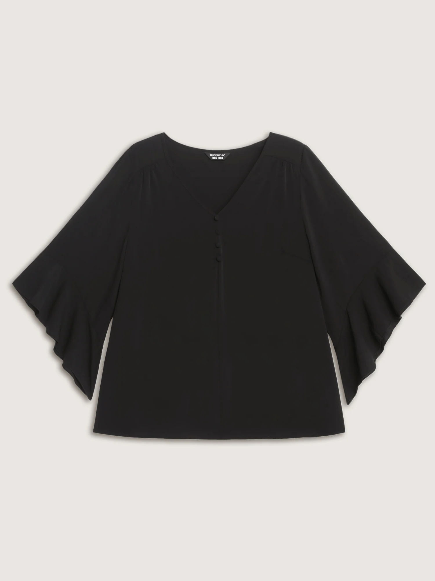 Flared Sleeve V-Neck Drape Blouse - Image 7