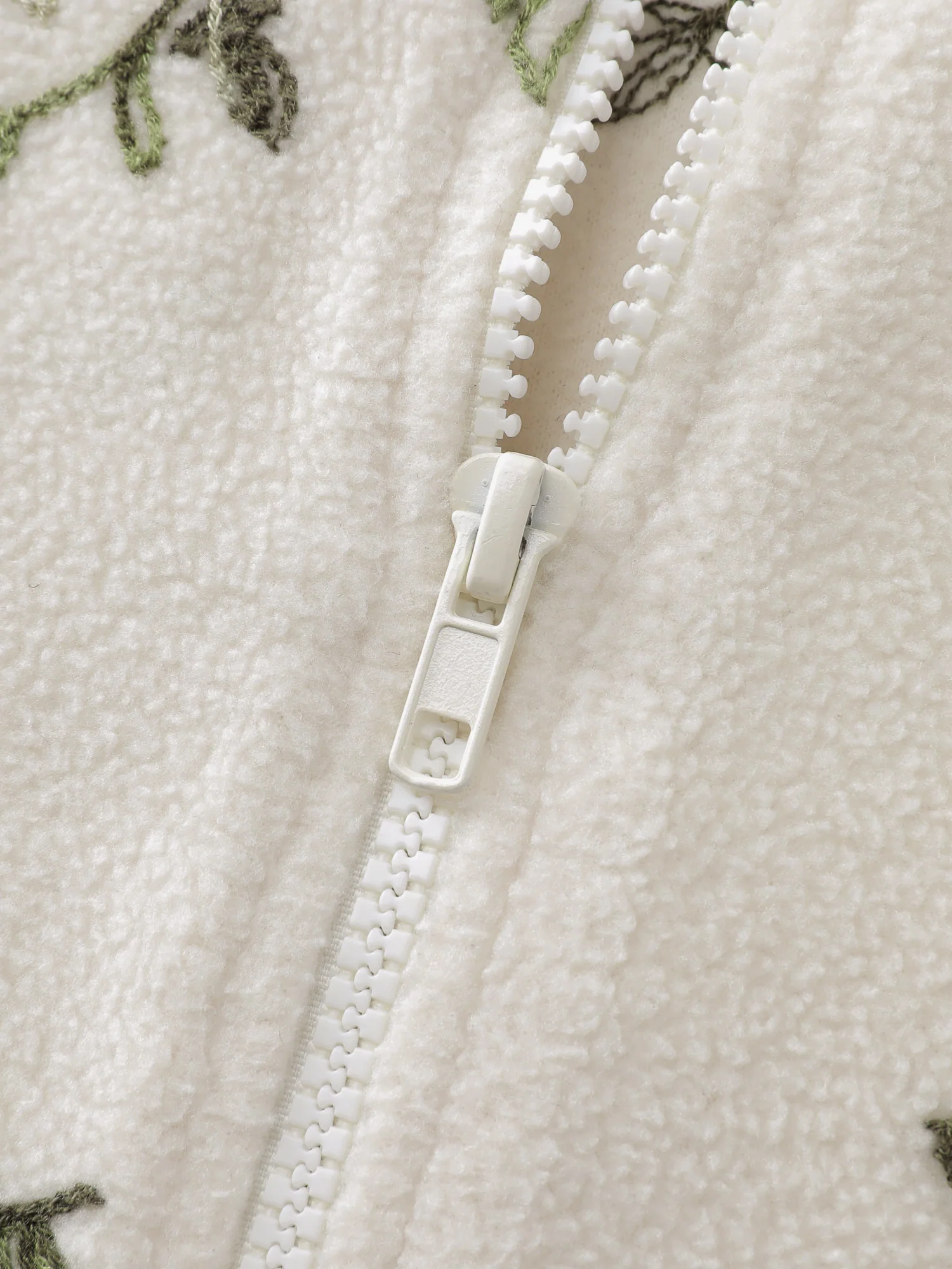 Fleece Floral Embroidered Zipper Sweatshirt - Image 6