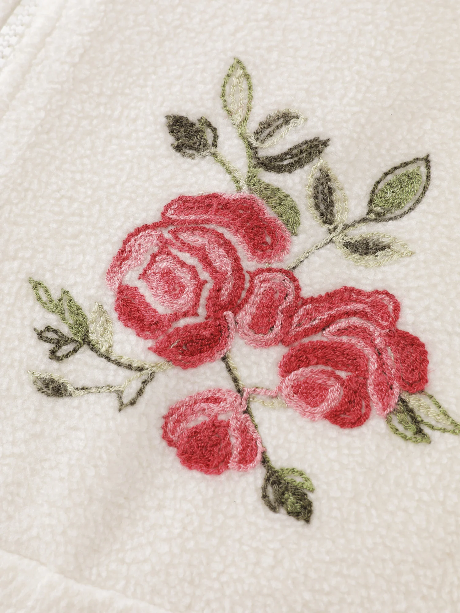 Fleece Floral Embroidered Zipper Sweatshirt - Image 7