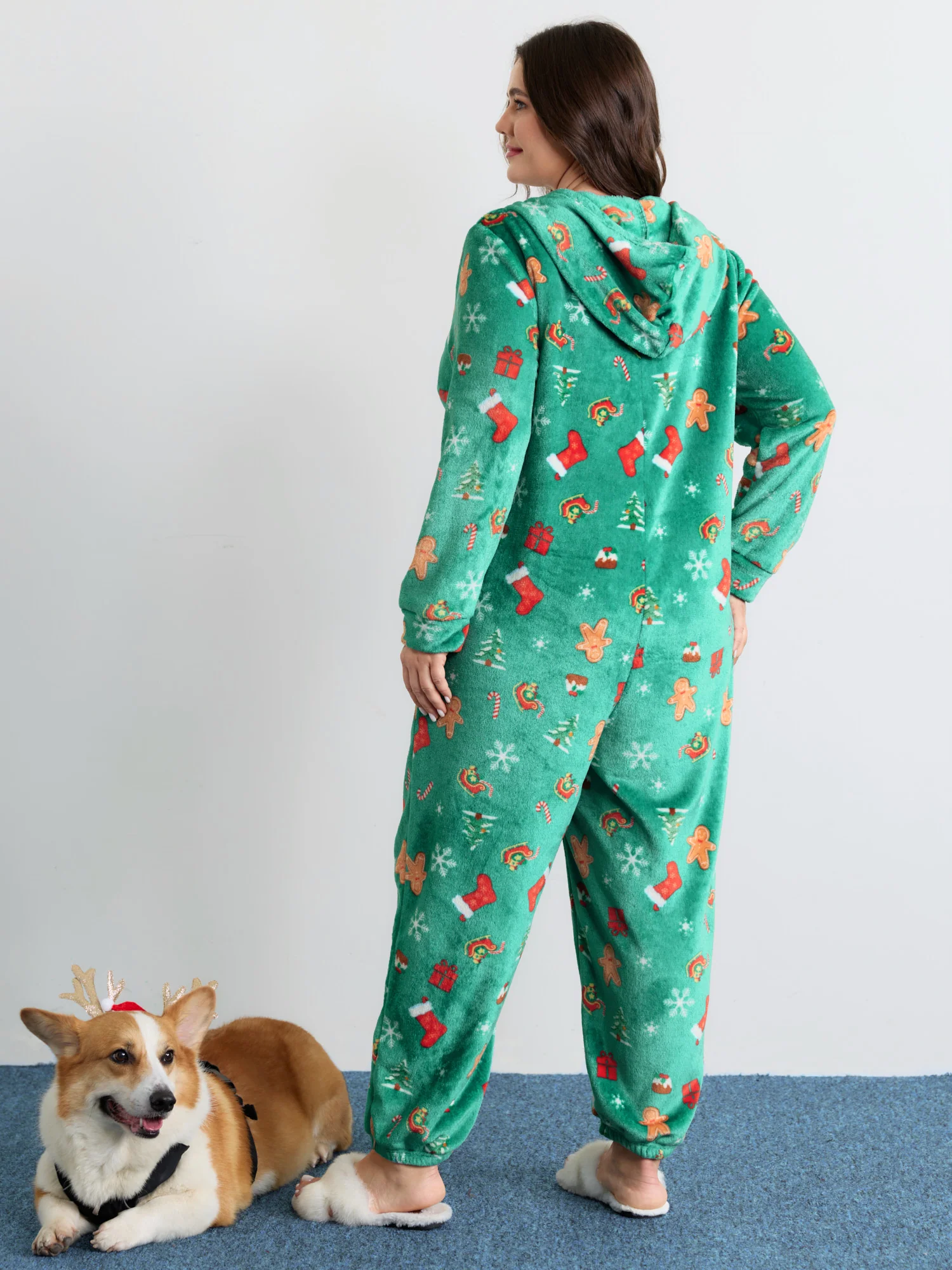 Fleece Holiday Joy Pockets Hooded Pajama Onesie - Image 4