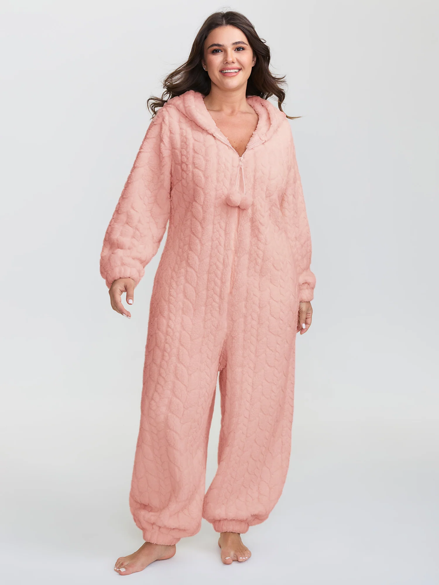 Cozy Fleece Half Zipper Lounge Jumpsuit - Image 3