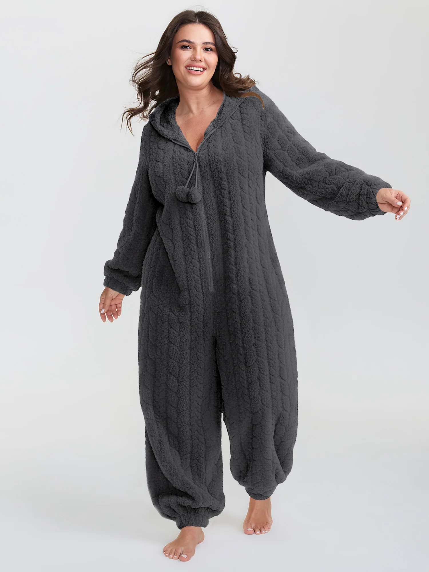 Cozy Fleece Half Zipper Lounge Jumpsuit - Image 6