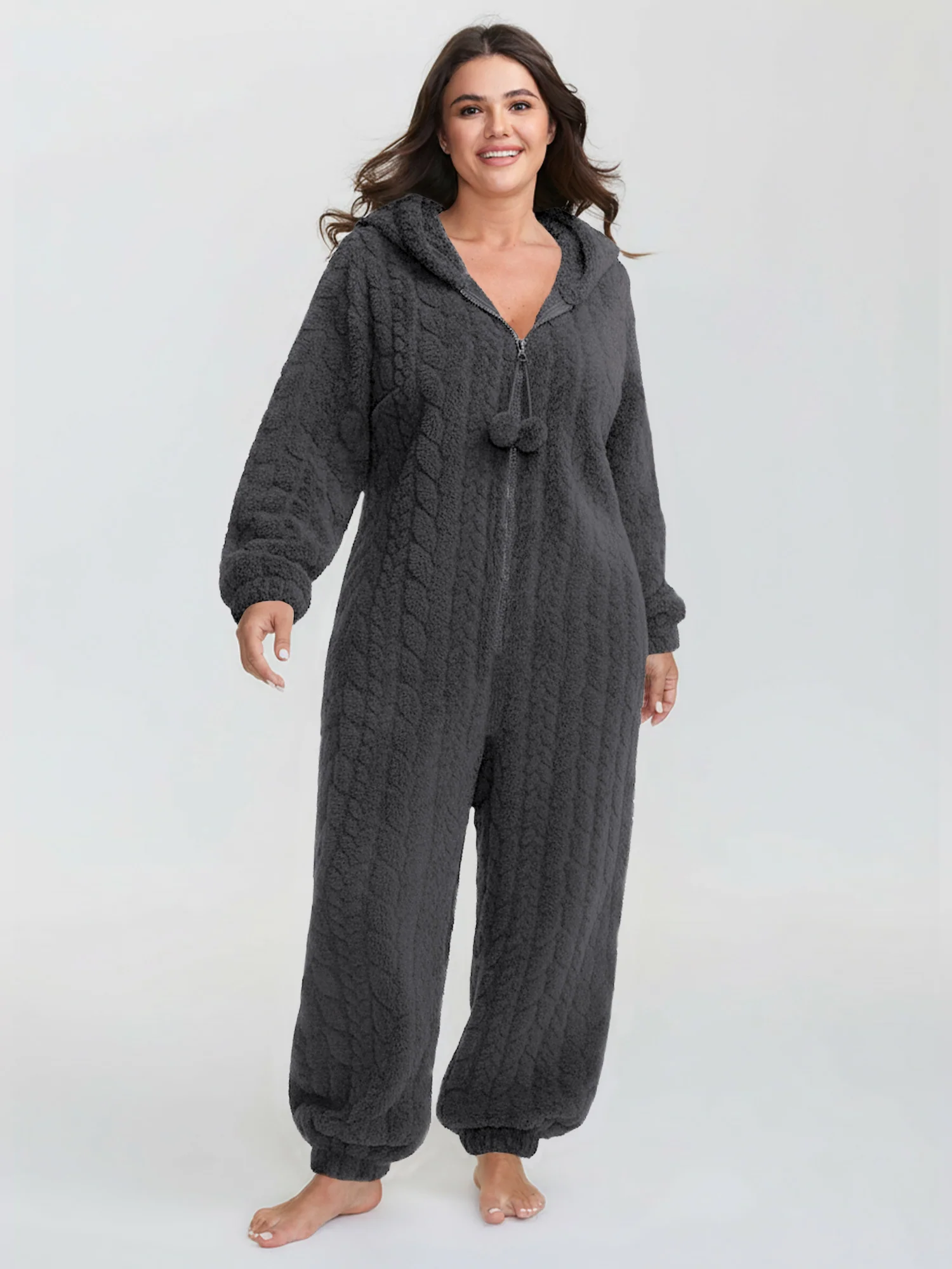 Cozy Fleece Half Zipper Lounge Jumpsuit - Image 8