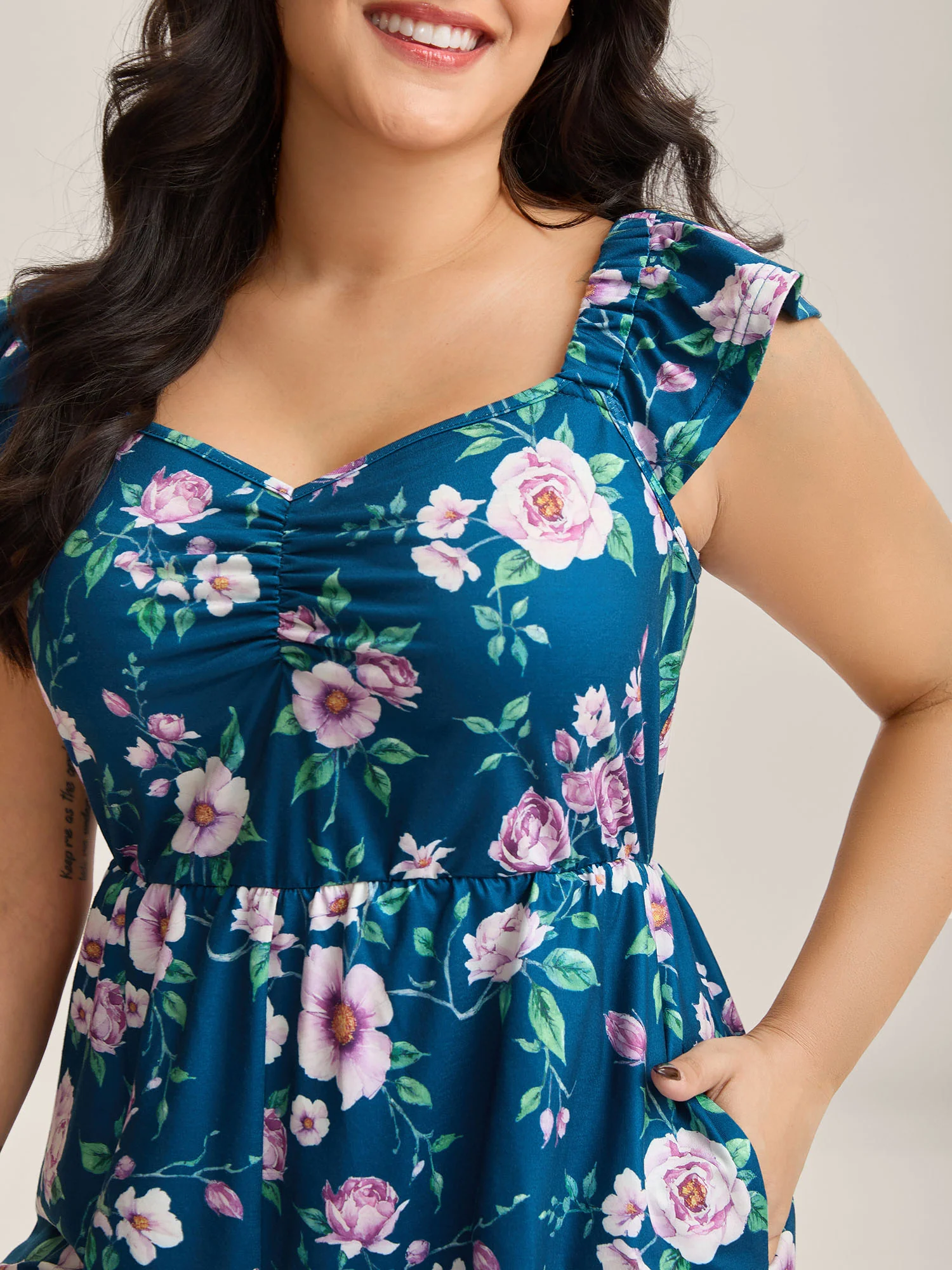 Flirty Floral Print Cinched-Waist Romper - Image 2