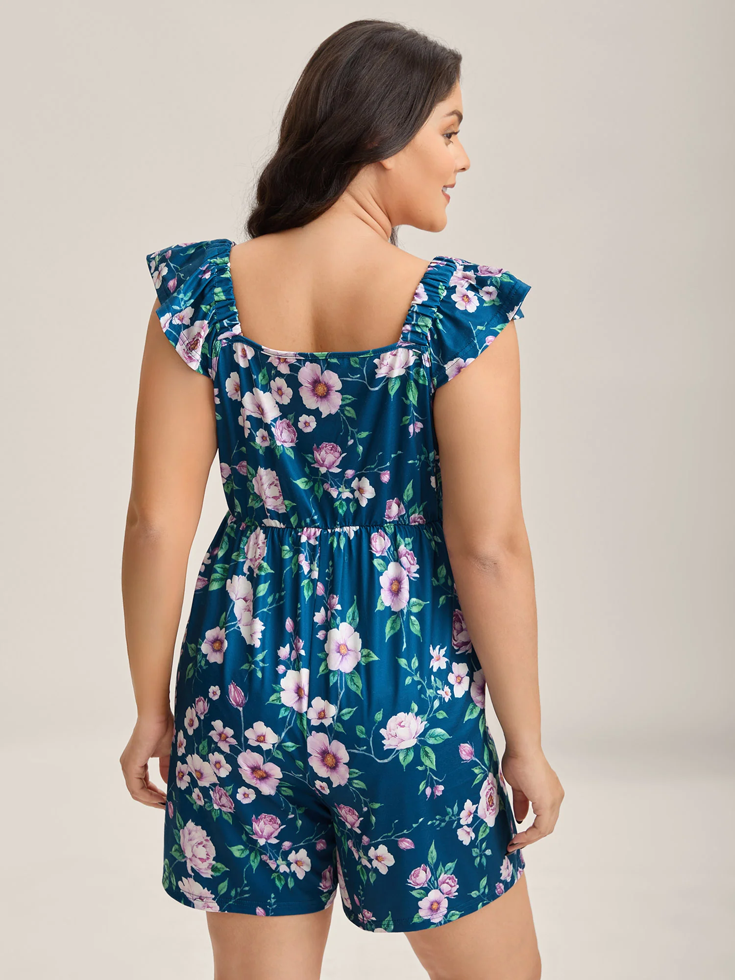Flirty Floral Print Cinched-Waist Romper - Image 5