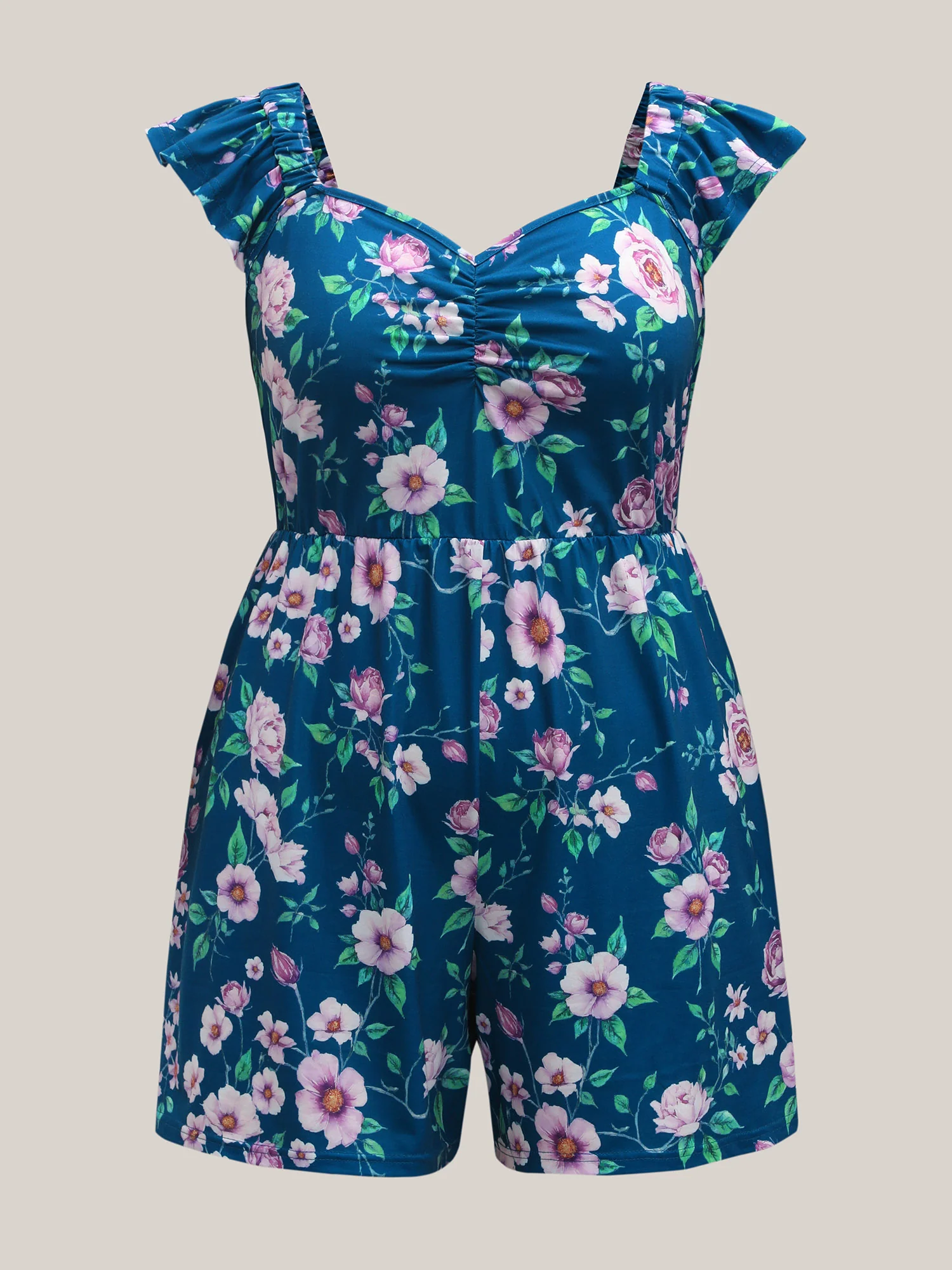 Flirty Floral Print Cinched-Waist Romper - Image 8