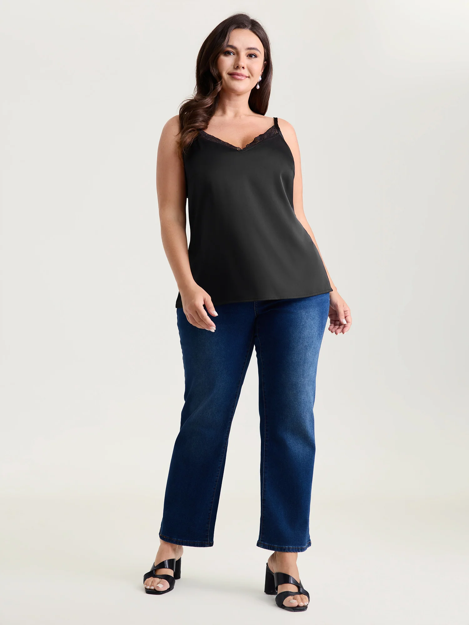 Flirty Lace Neckline Plain Tank Top - Image 3