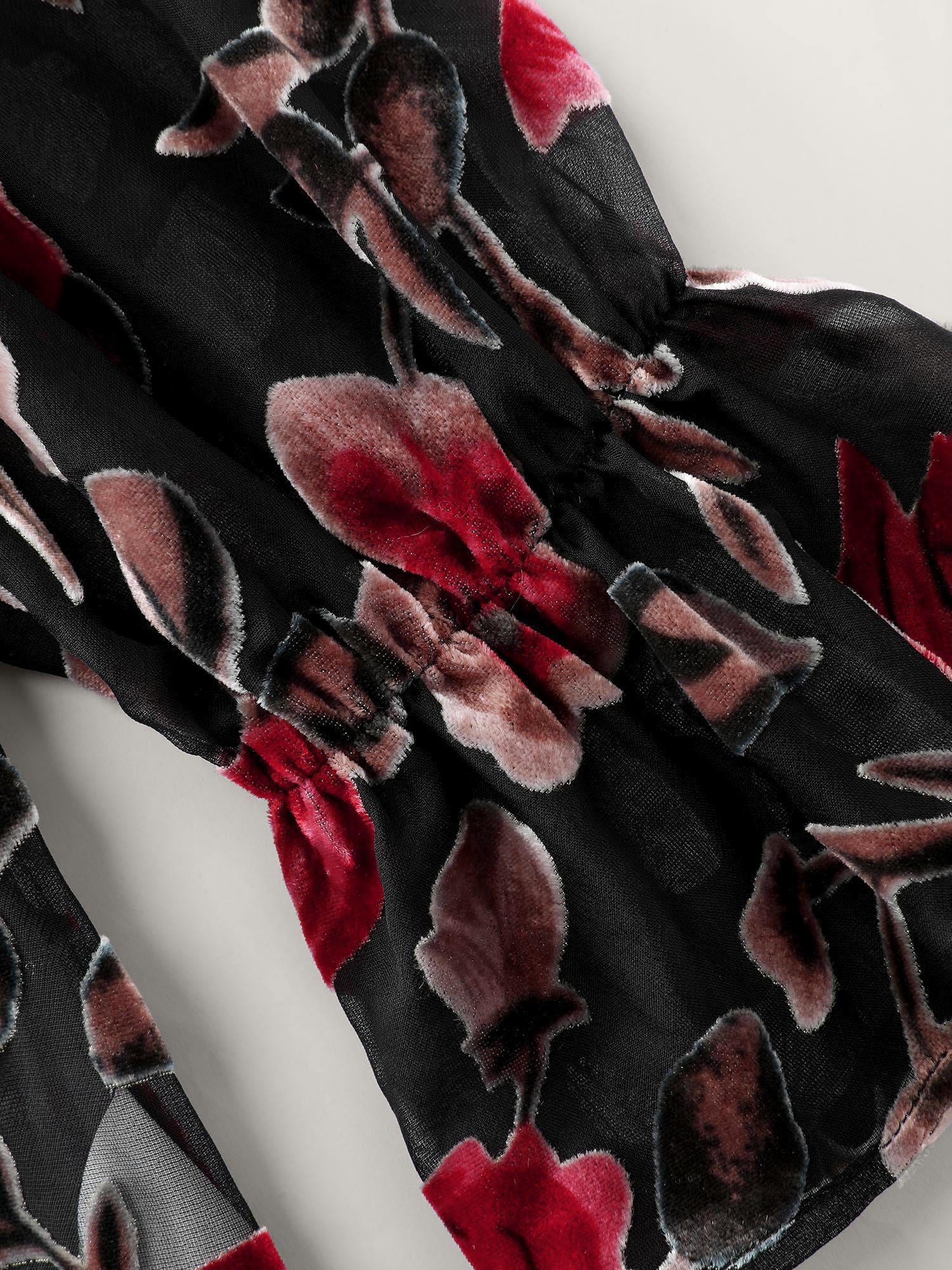 Flock Floral Ruffled Cuff Blouse - Image 6