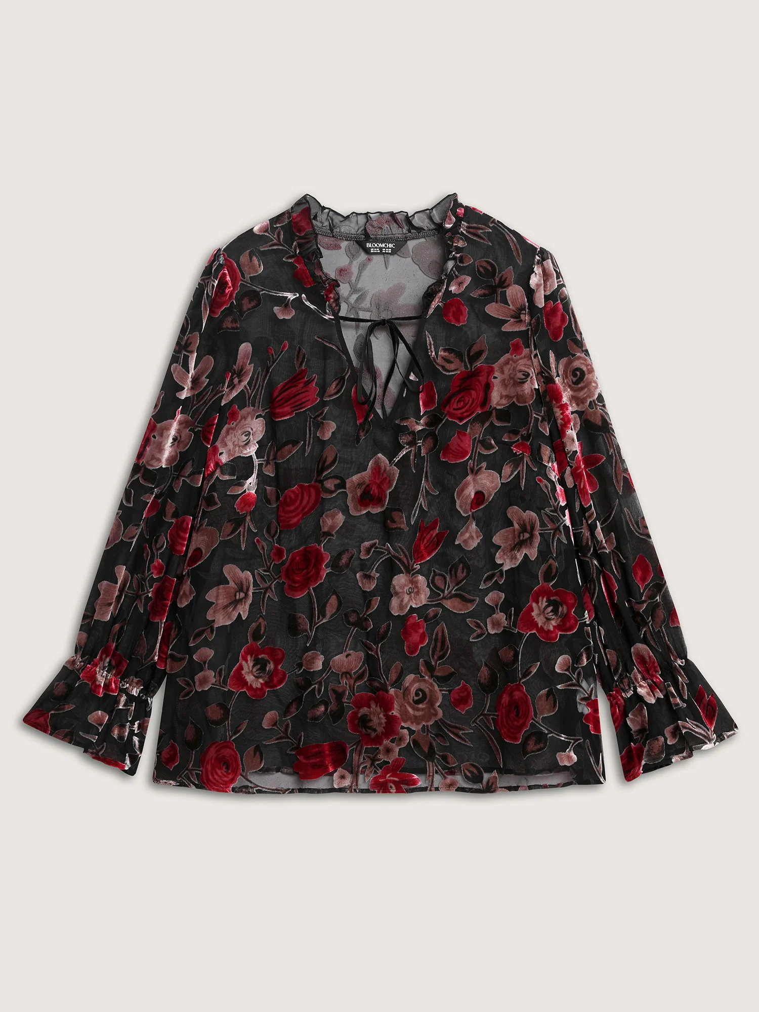 Flock Floral Ruffled Cuff Blouse - Image 7