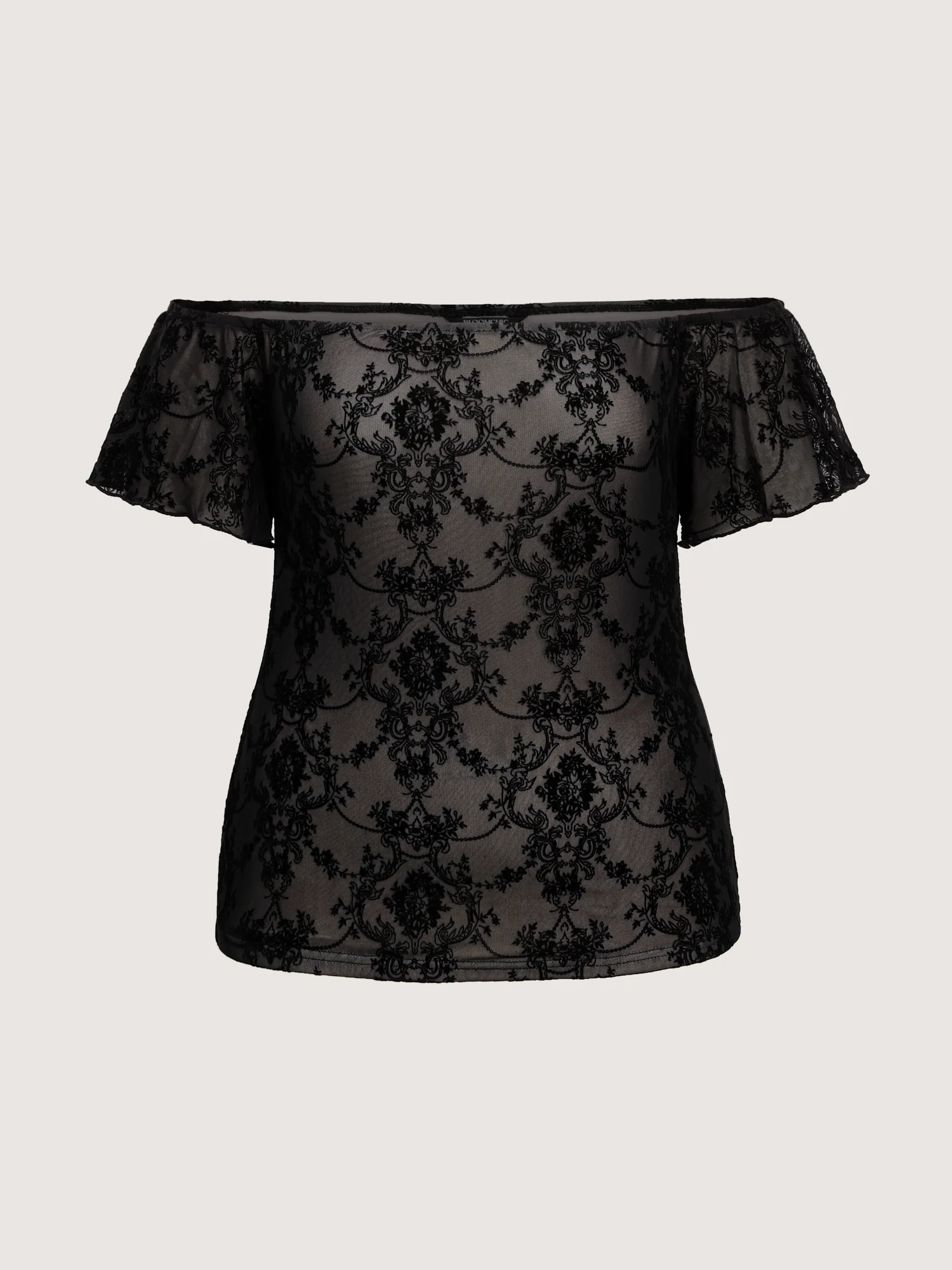Flocked Floral Off-Shoulder T-Shirt - Image 7