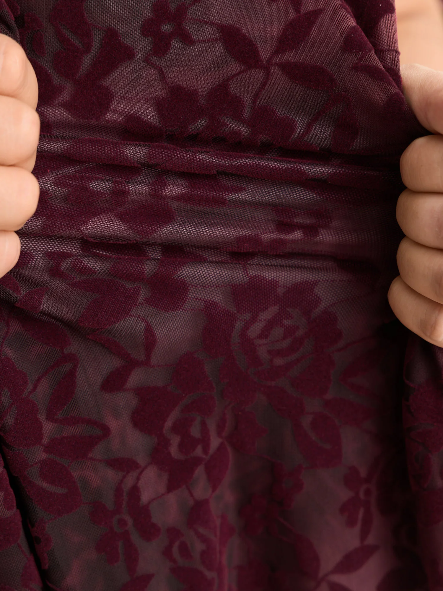 Flocked Floral Stretchy One-Shoulder Midi Dress - Image 5