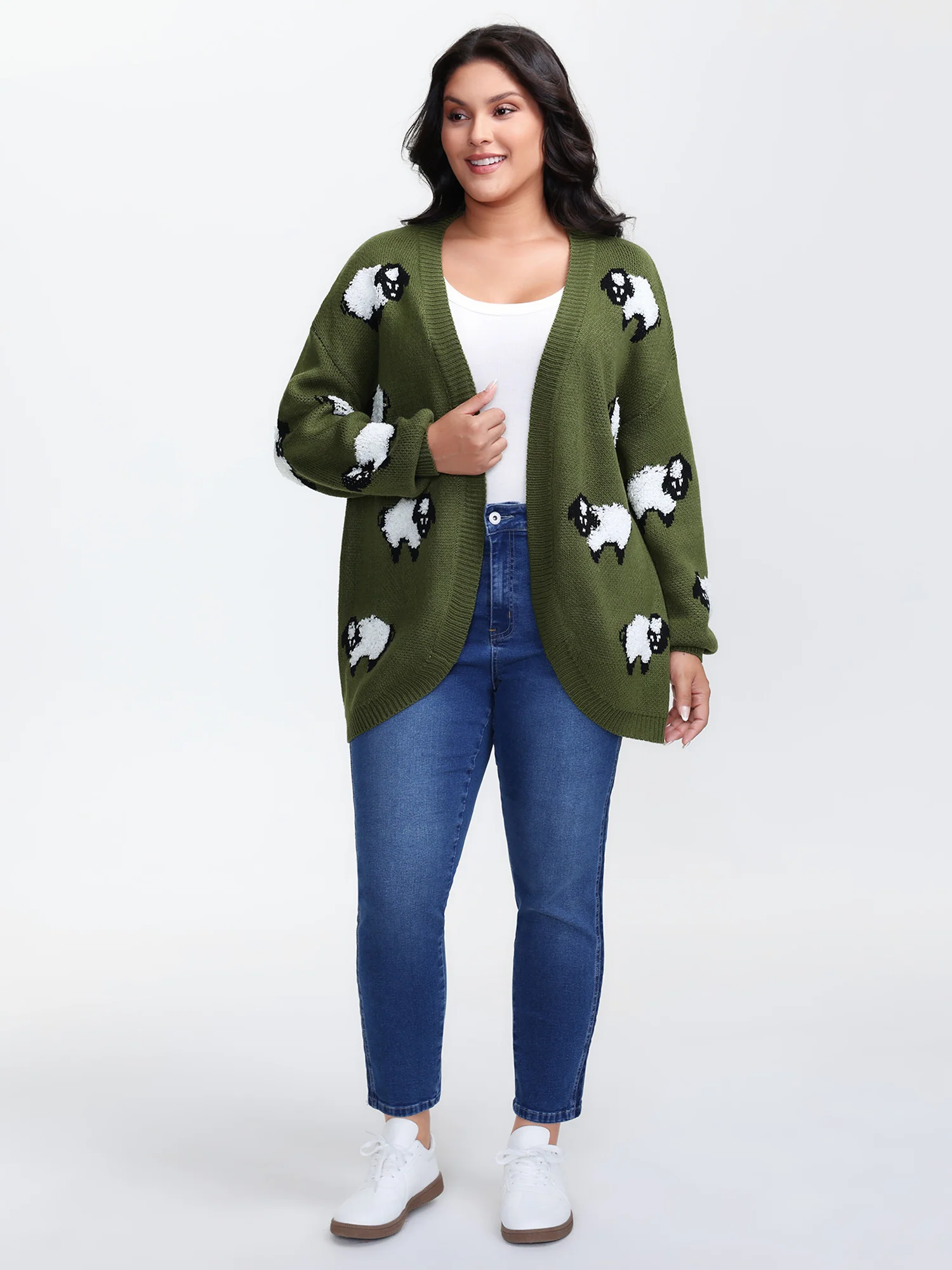 Flocked Lamb Curvy Hem Jacquard-Knit Cardigan - Image 3