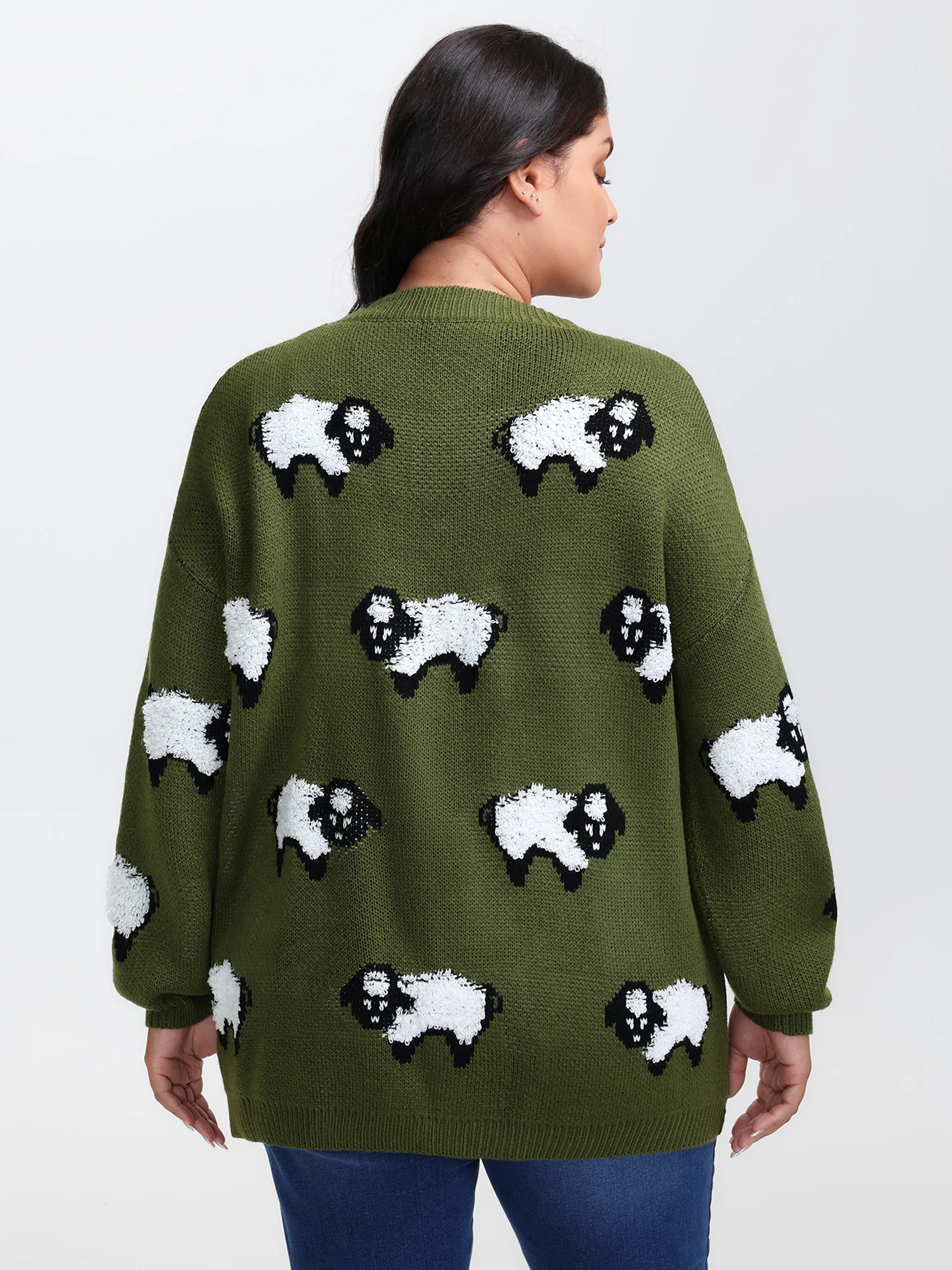 Flocked Lamb Curvy Hem Jacquard-Knit Cardigan - Image 5