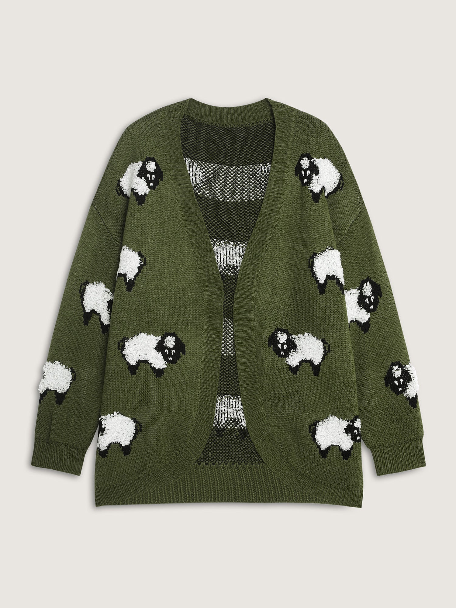 Flocked Lamb Curvy Hem Jacquard-Knit Cardigan - Image 9