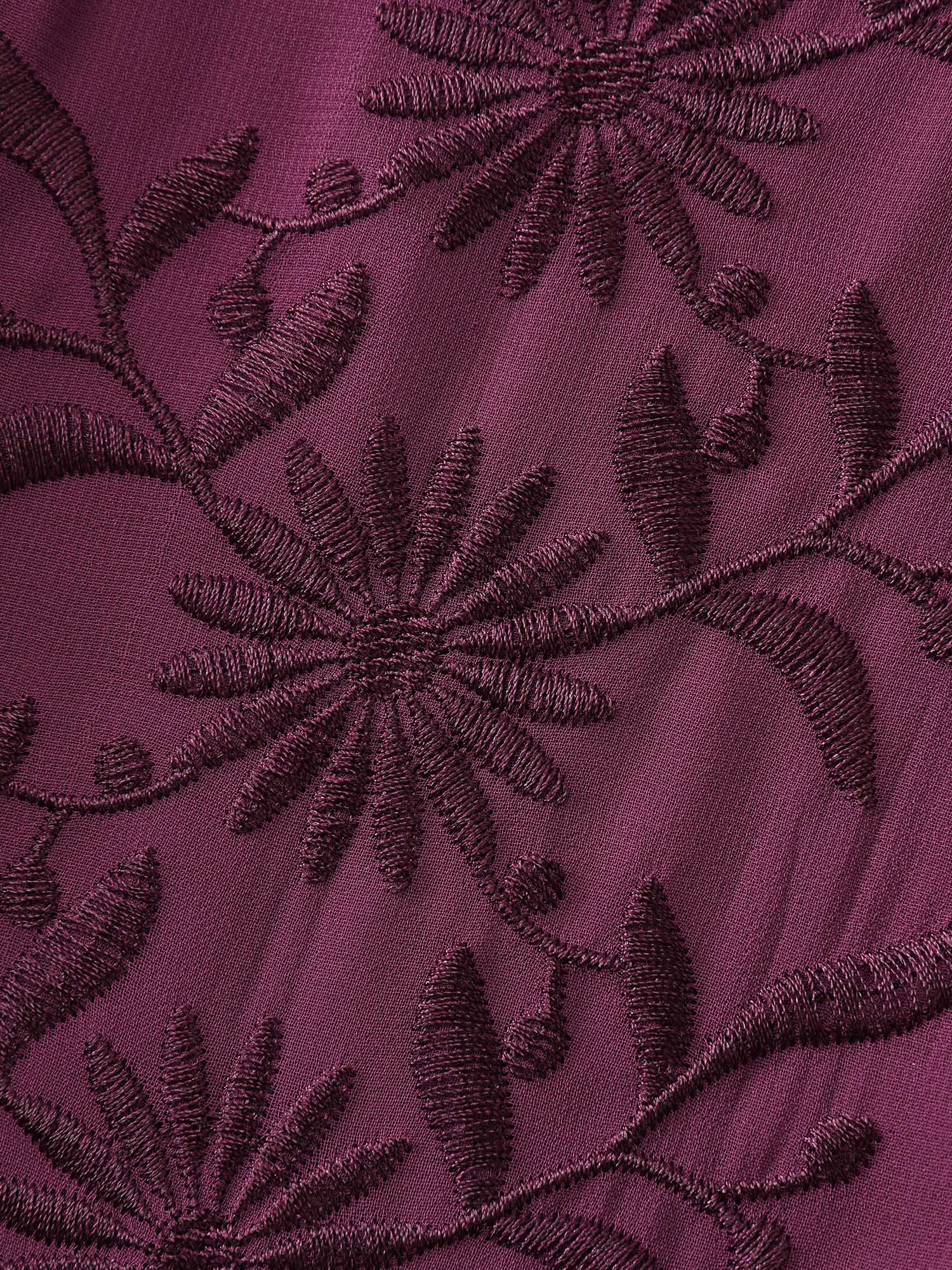 Flocked Ruffled Floral Embroidered Neckline Mini Dress - Image 5