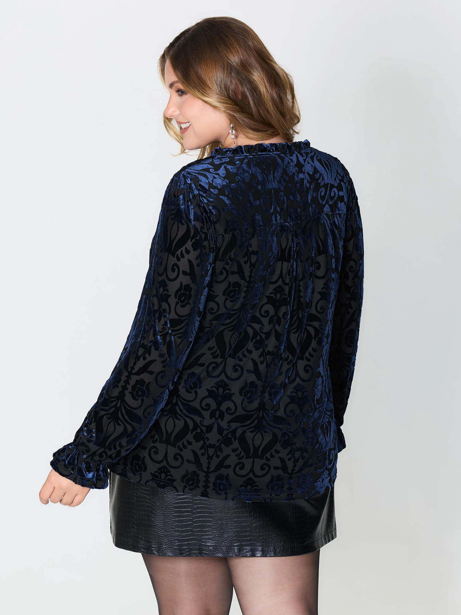 Flocked Semi-Stretch Button Blouse - Image 5