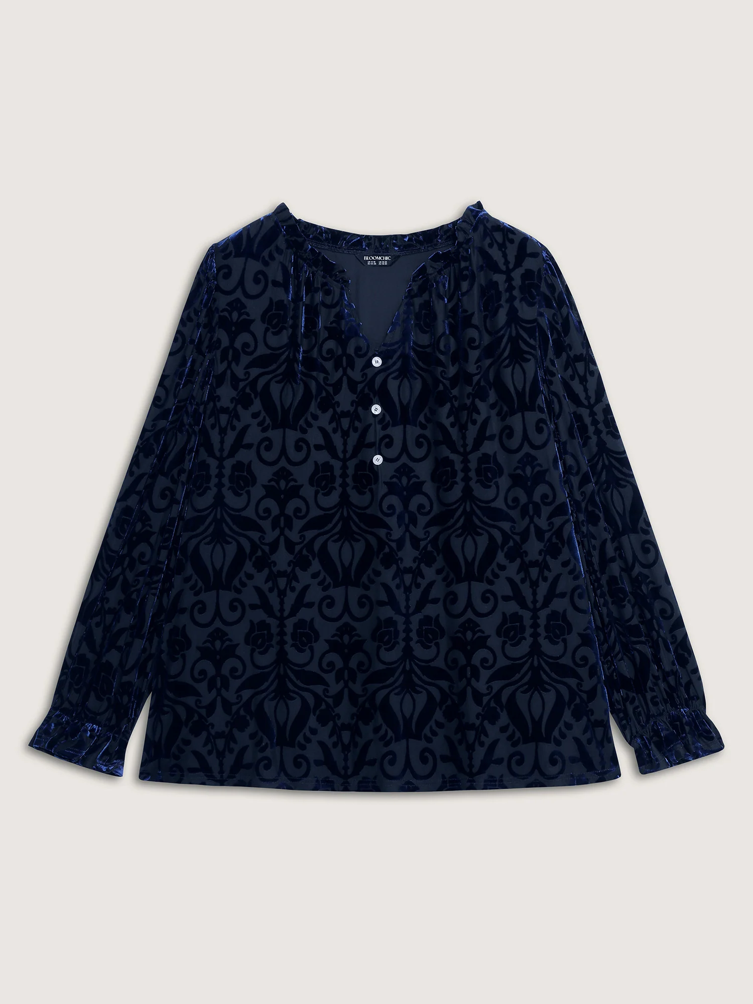Flocked Semi-Stretch Button Blouse - Image 8