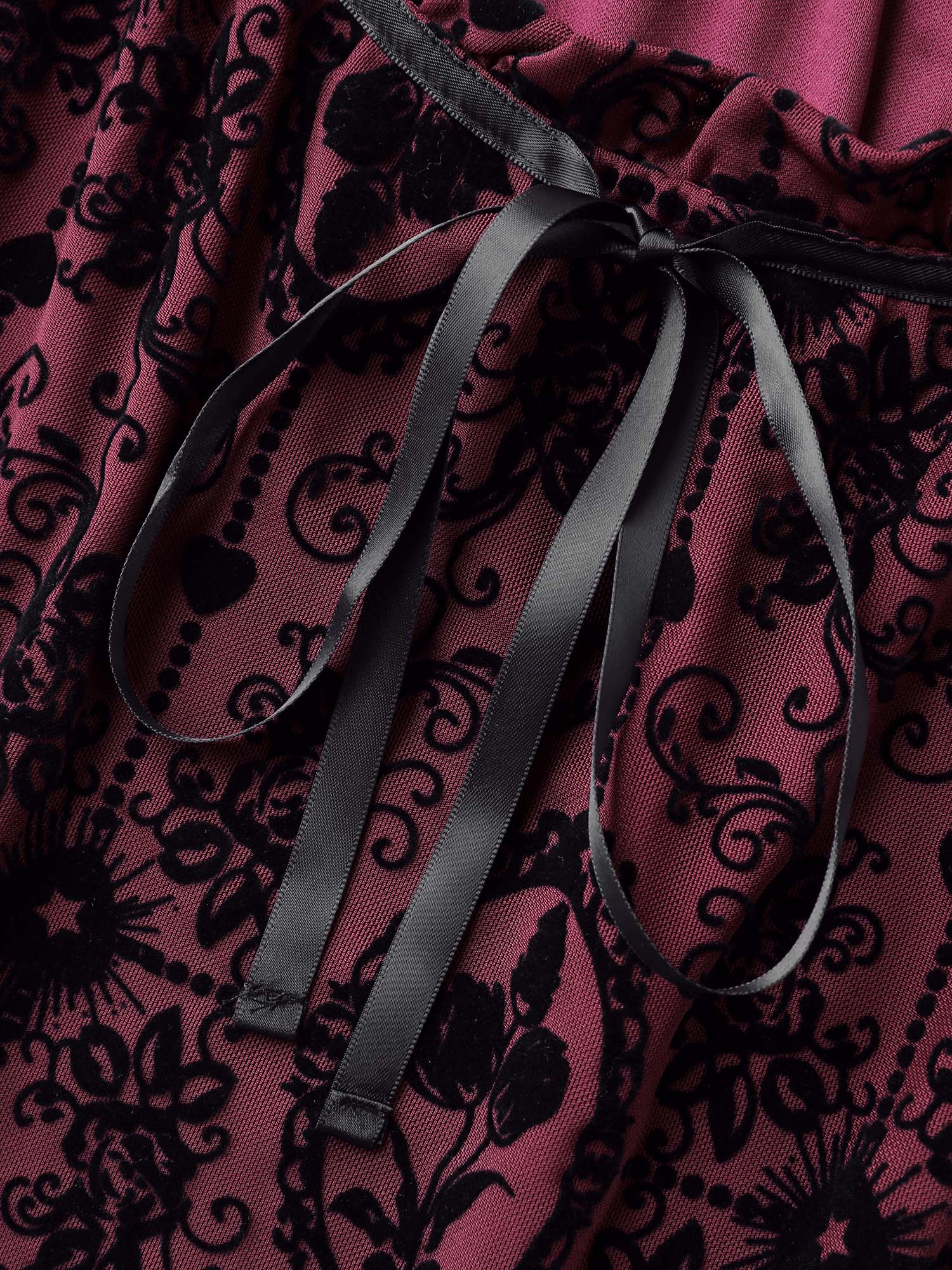 Flocked Texture Shirred Contrast Blouse - Image 5