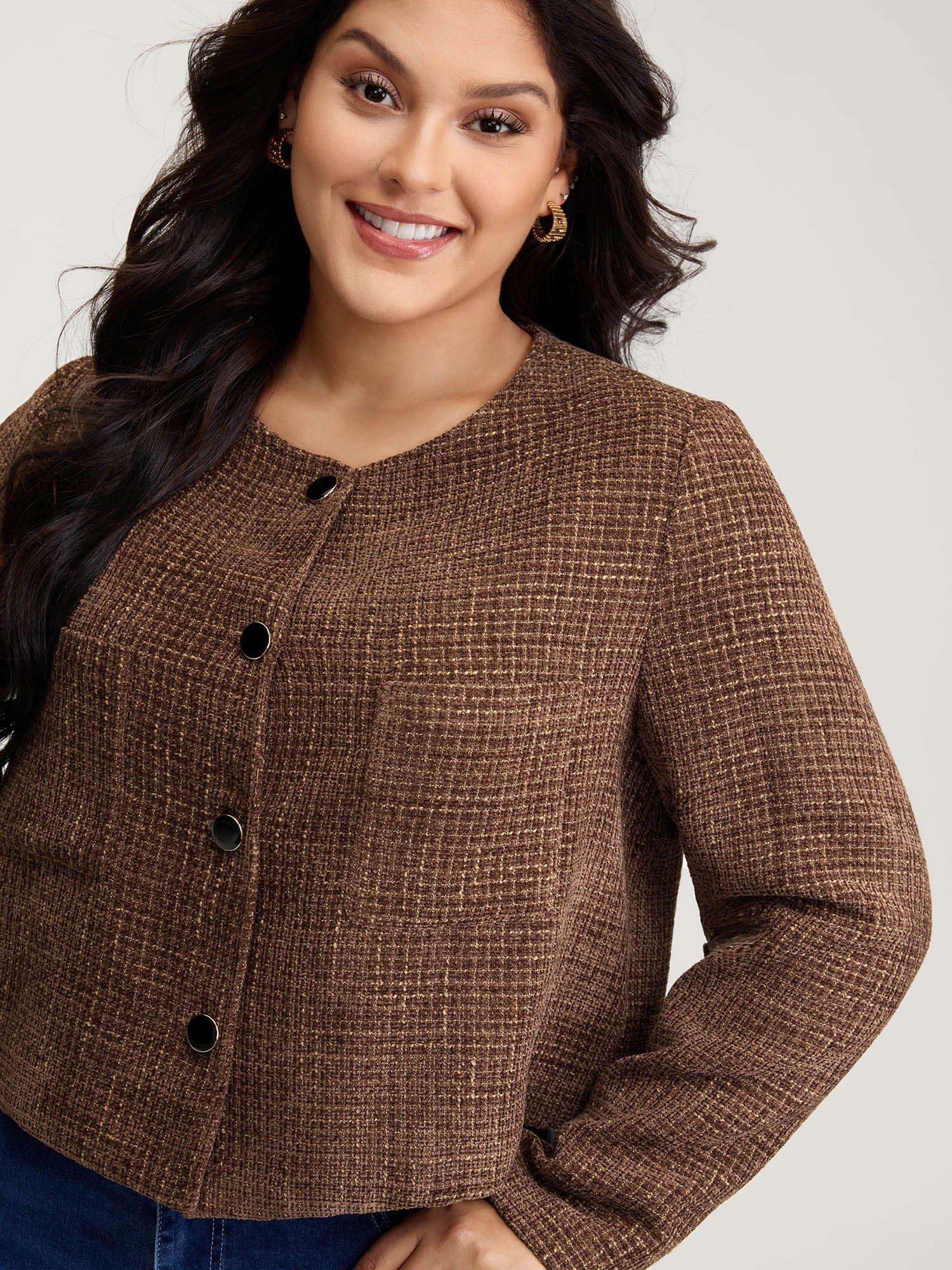 Flocked Textured Button Pockets Jacket - Image 2