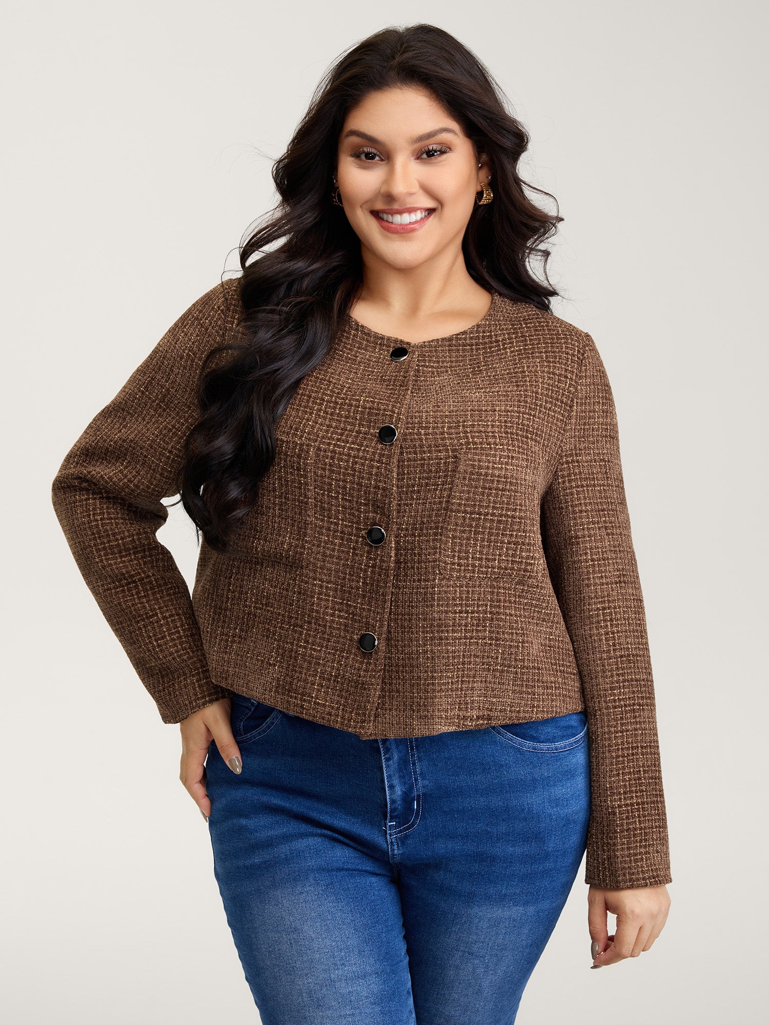 Flocked Textured Button Pockets Jacket - Image 3