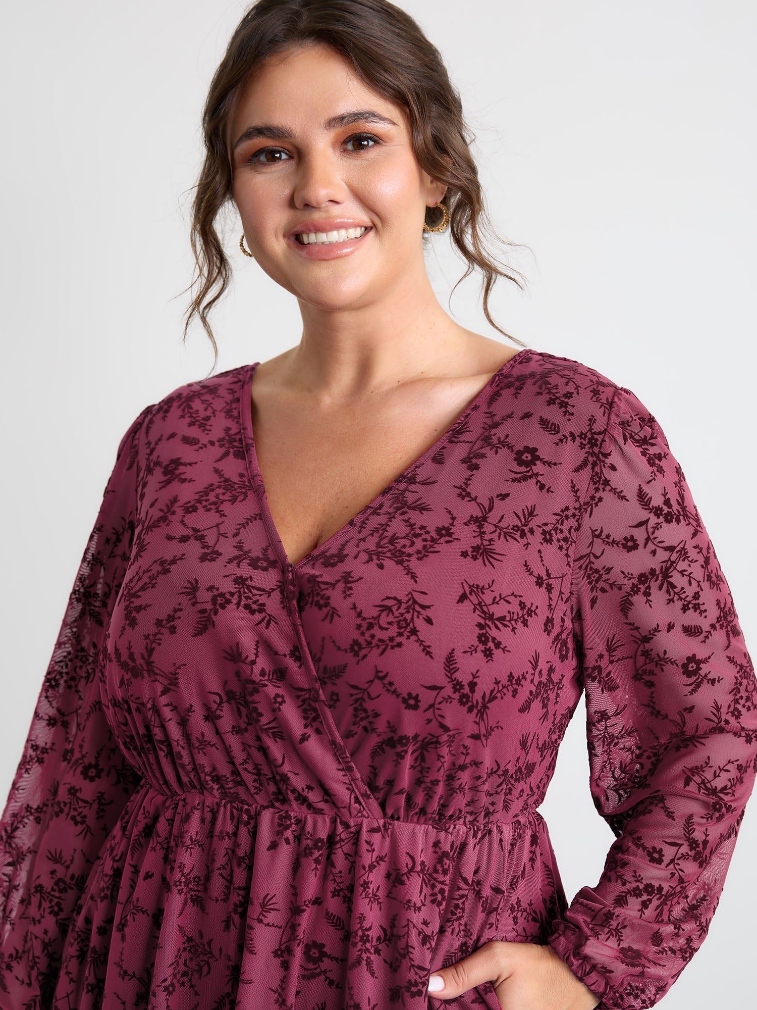 Flocked Wrap Backless Tie Pockets Mini Dress - Image 2