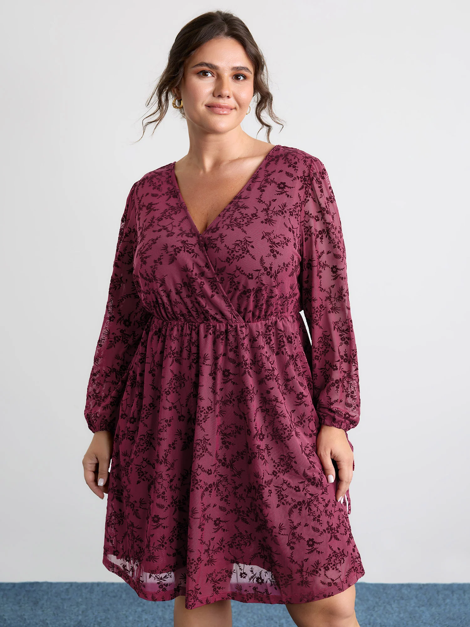 Flocked Wrap Backless Tie Pockets Mini Dress - Image 3