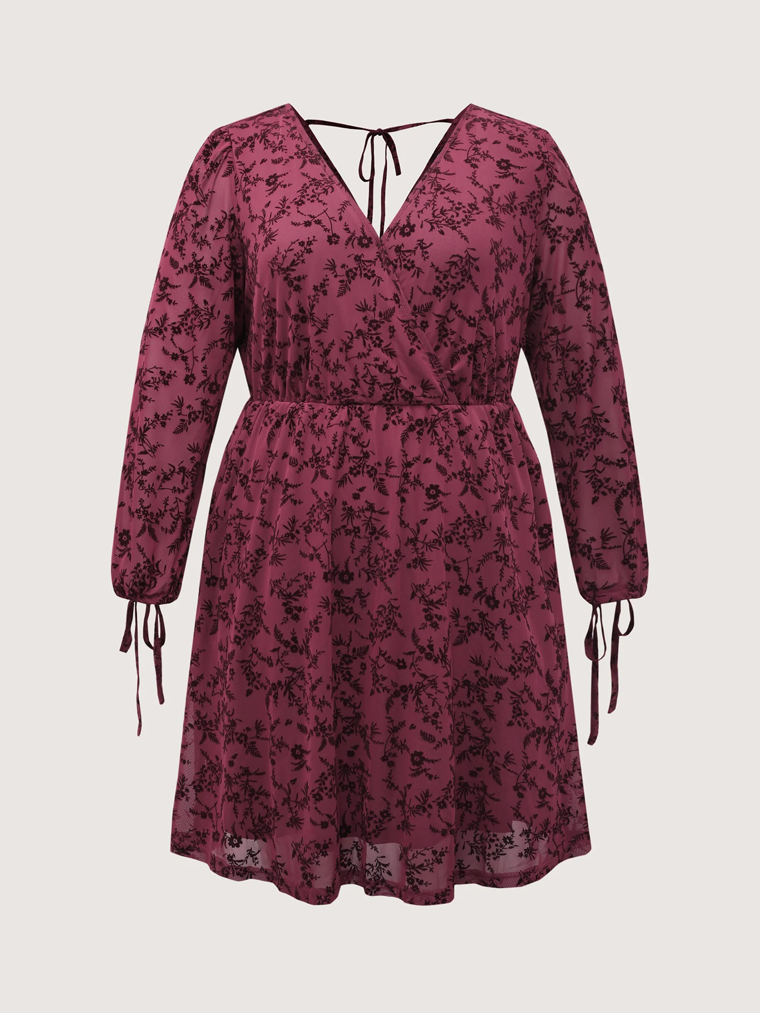 Flocked Wrap Backless Tie Pockets Mini Dress - Image 7