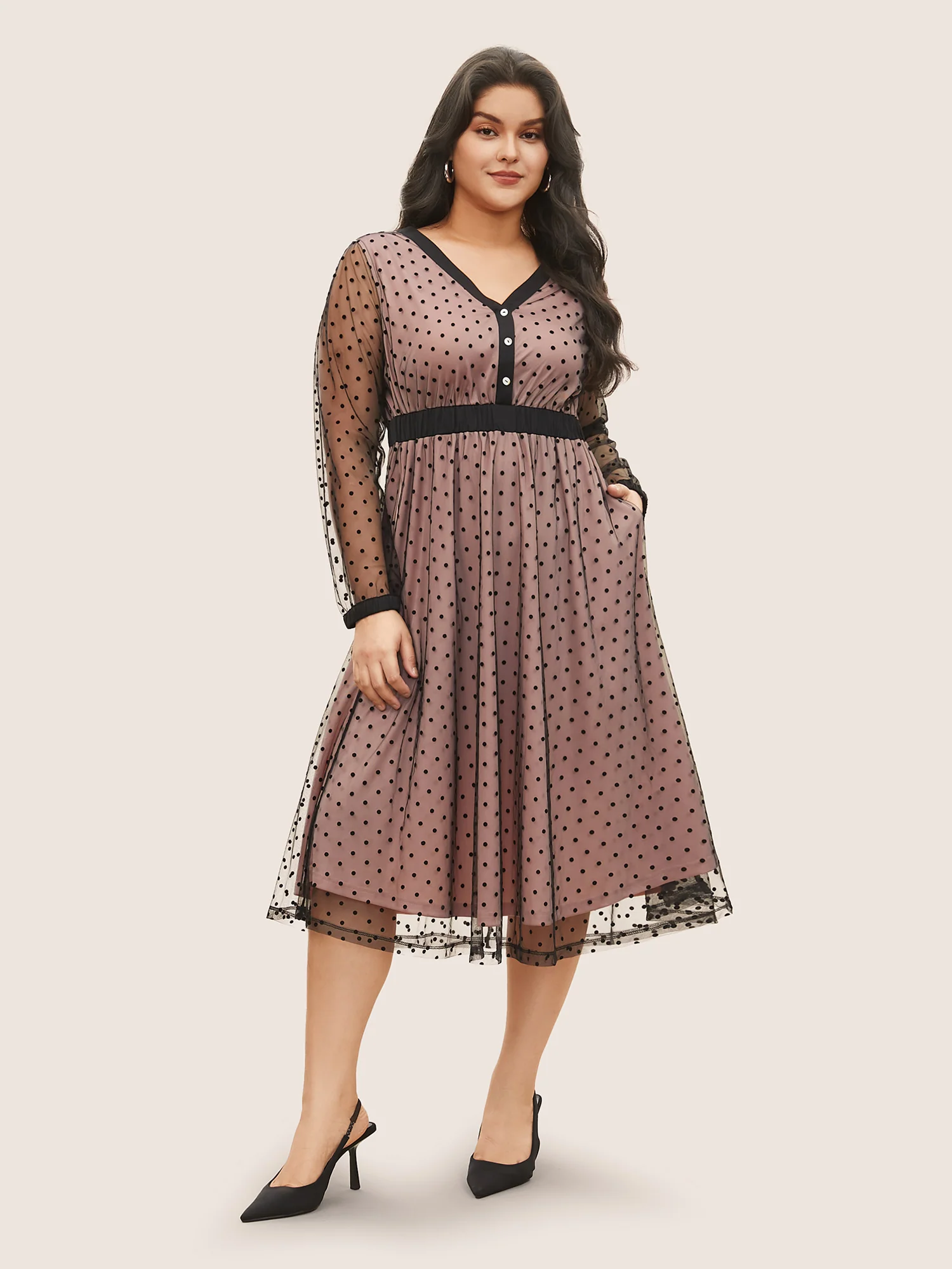 Flocking Polka Dot Tiered Mesh Dress - Image 2