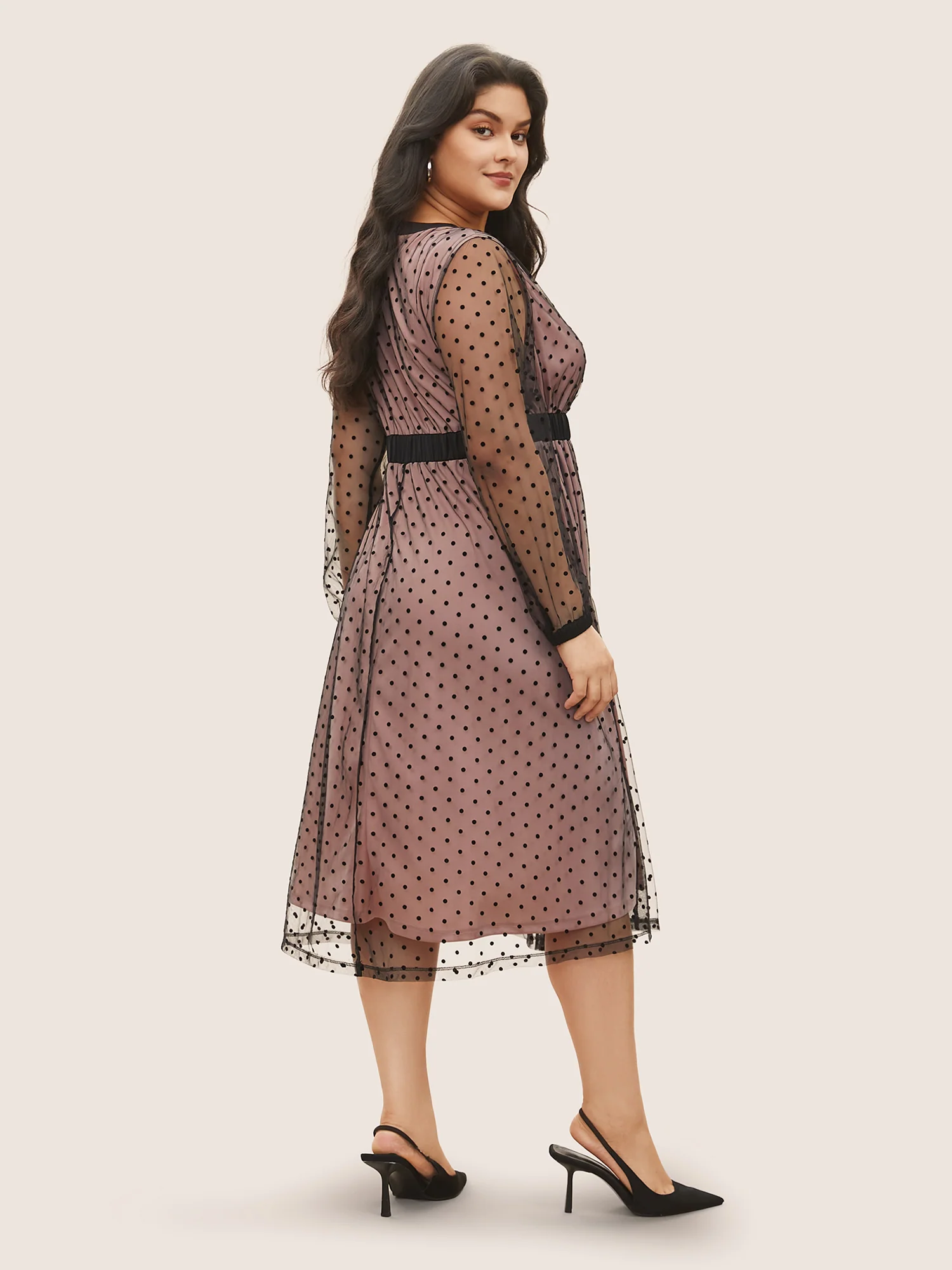 Flocking Polka Dot Tiered Mesh Dress - Image 3