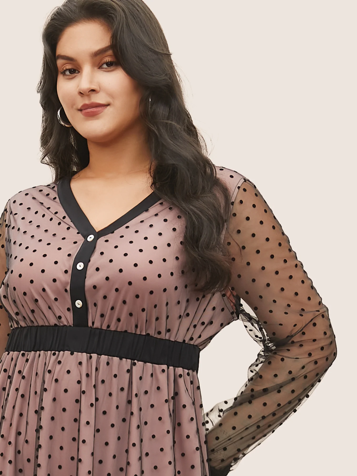 Flocking Polka Dot Tiered Mesh Dress - Image 4