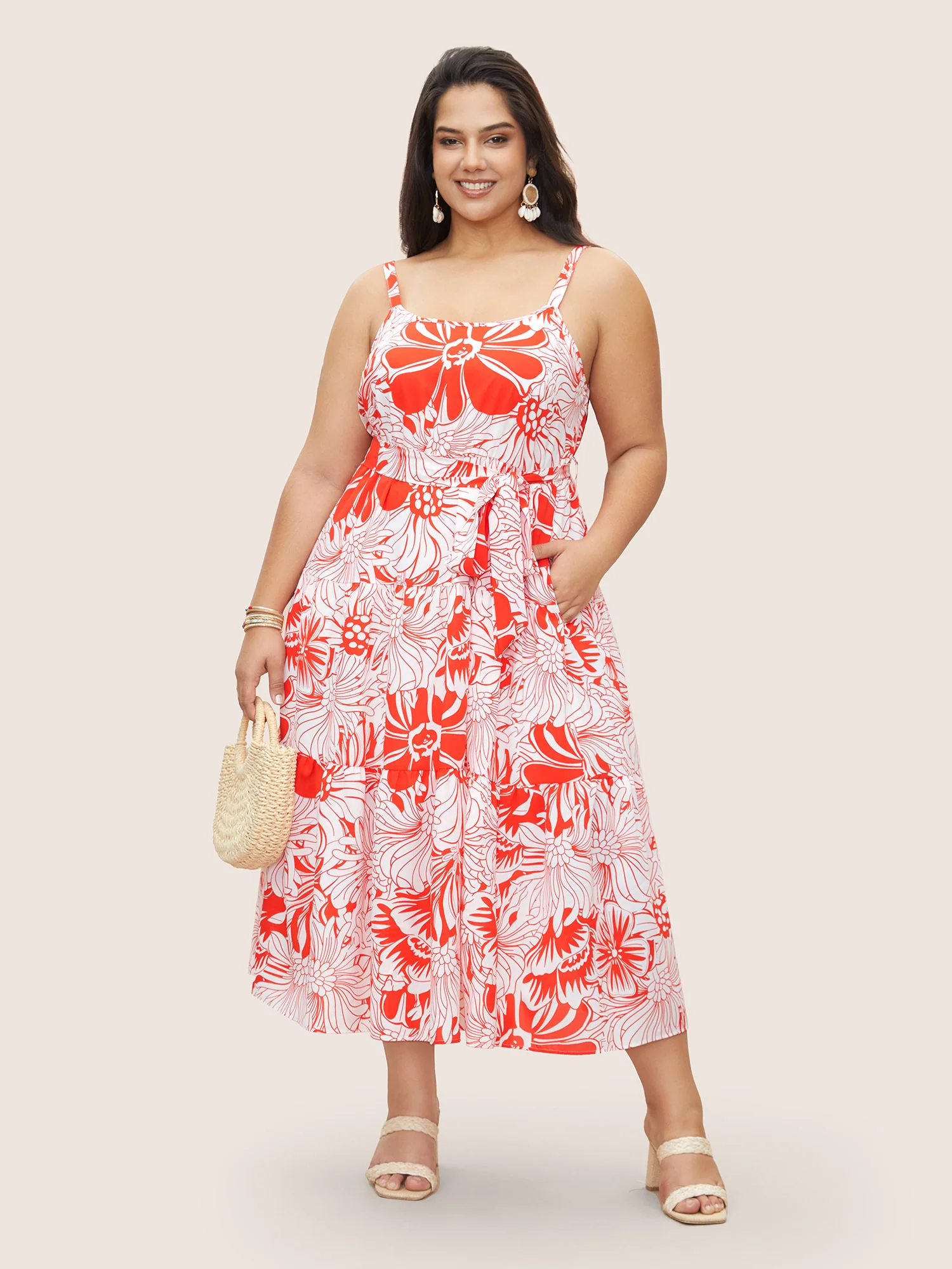 Flora Print Ruffle Layered Hem Cami Dress - Image 2