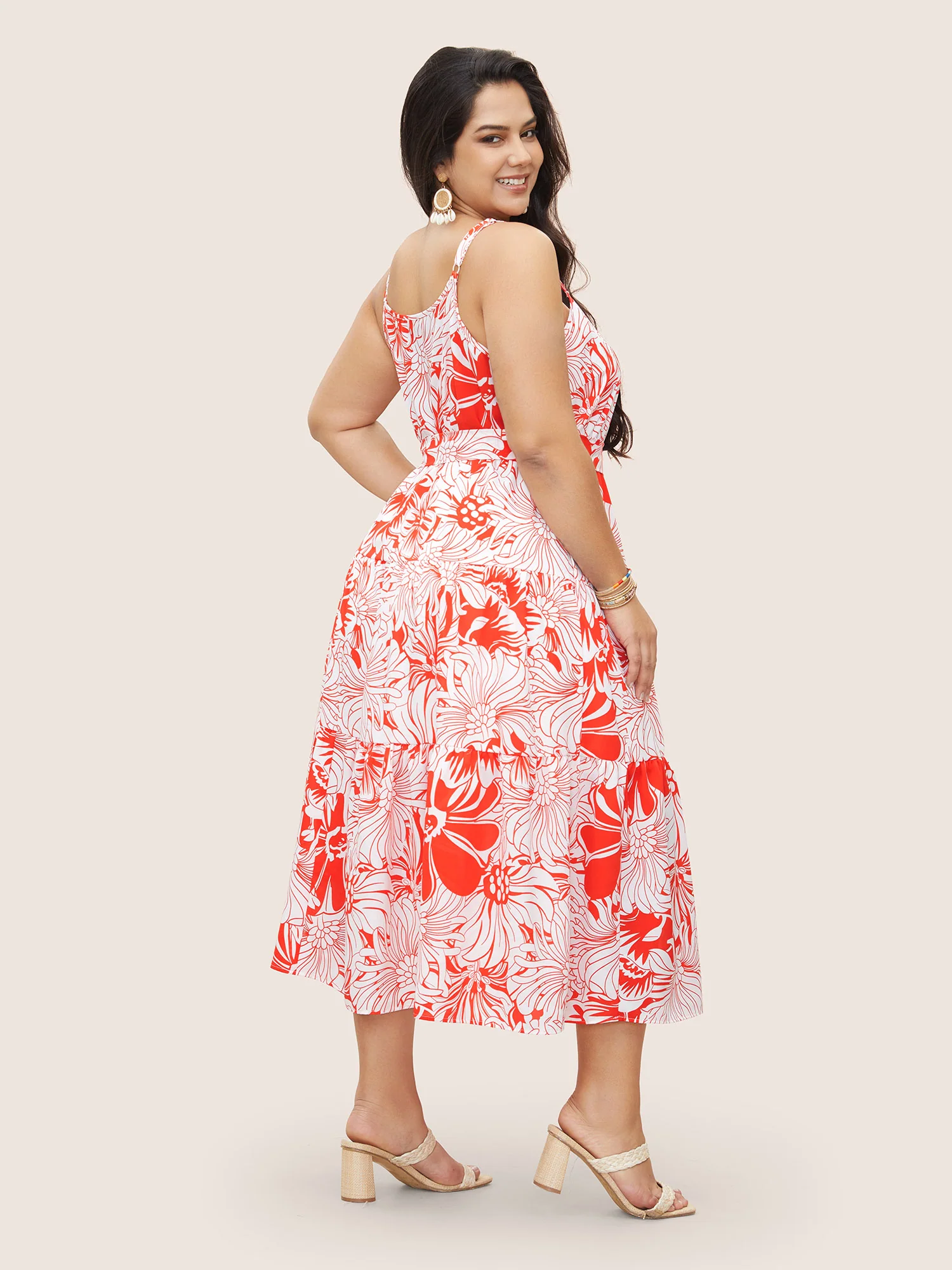 Flora Print Ruffle Layered Hem Cami Dress - Image 3