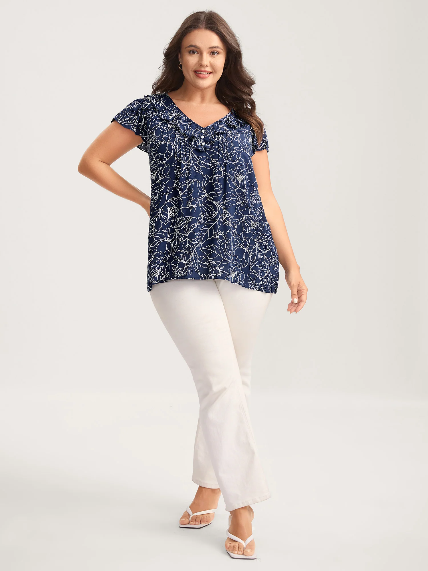 Floral Abstract Print Ruffled Blouse - Image 3