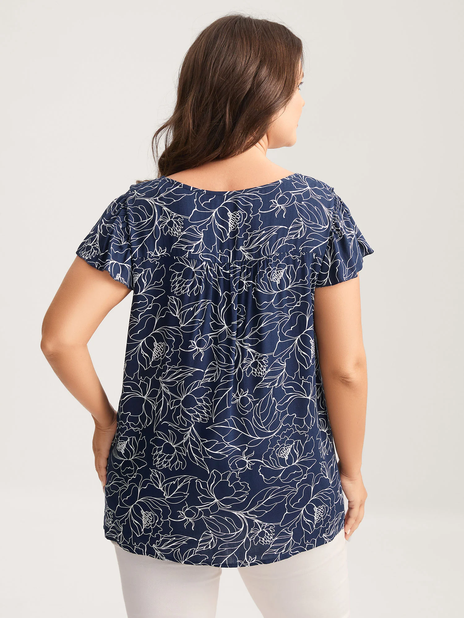 Floral Abstract Print Ruffled Blouse - Image 4