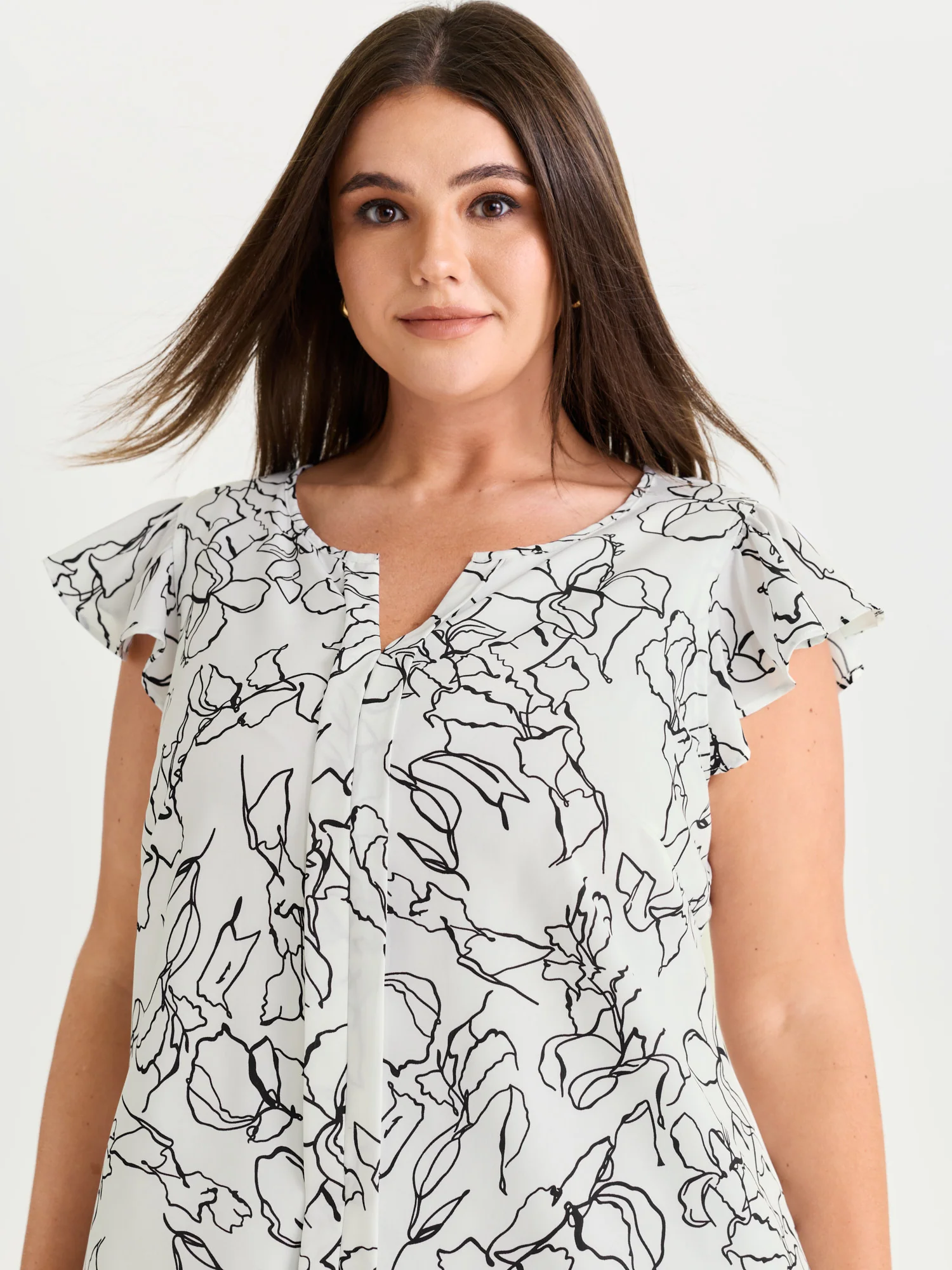 Floral Abstract Print Ruffled Sleeve Blouse - Image 2