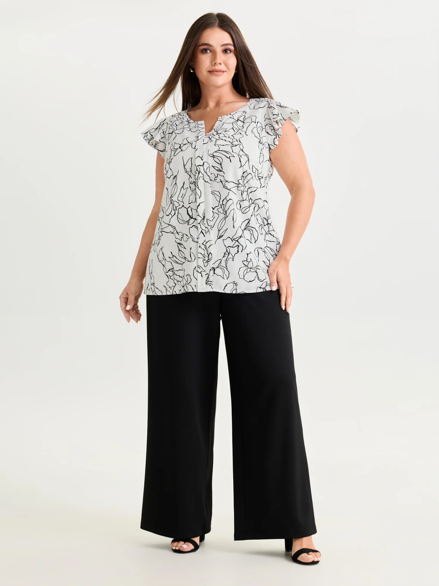 Floral Abstract Print Ruffled Sleeve Blouse - Image 3