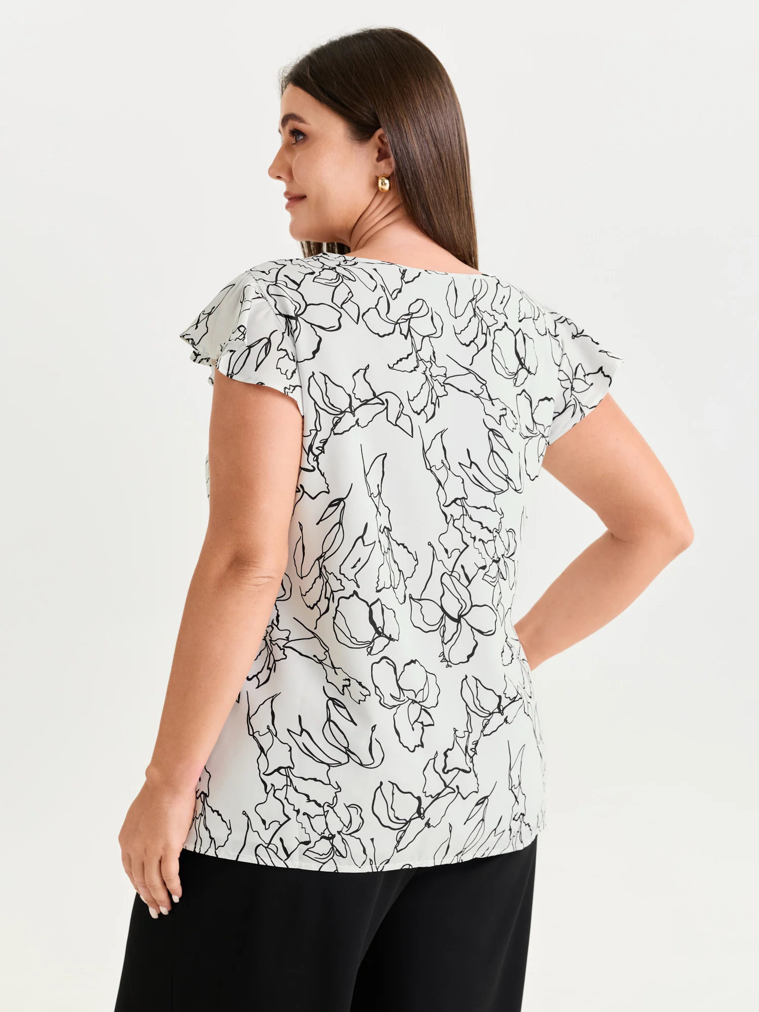 Floral Abstract Print Ruffled Sleeve Blouse - Image 4