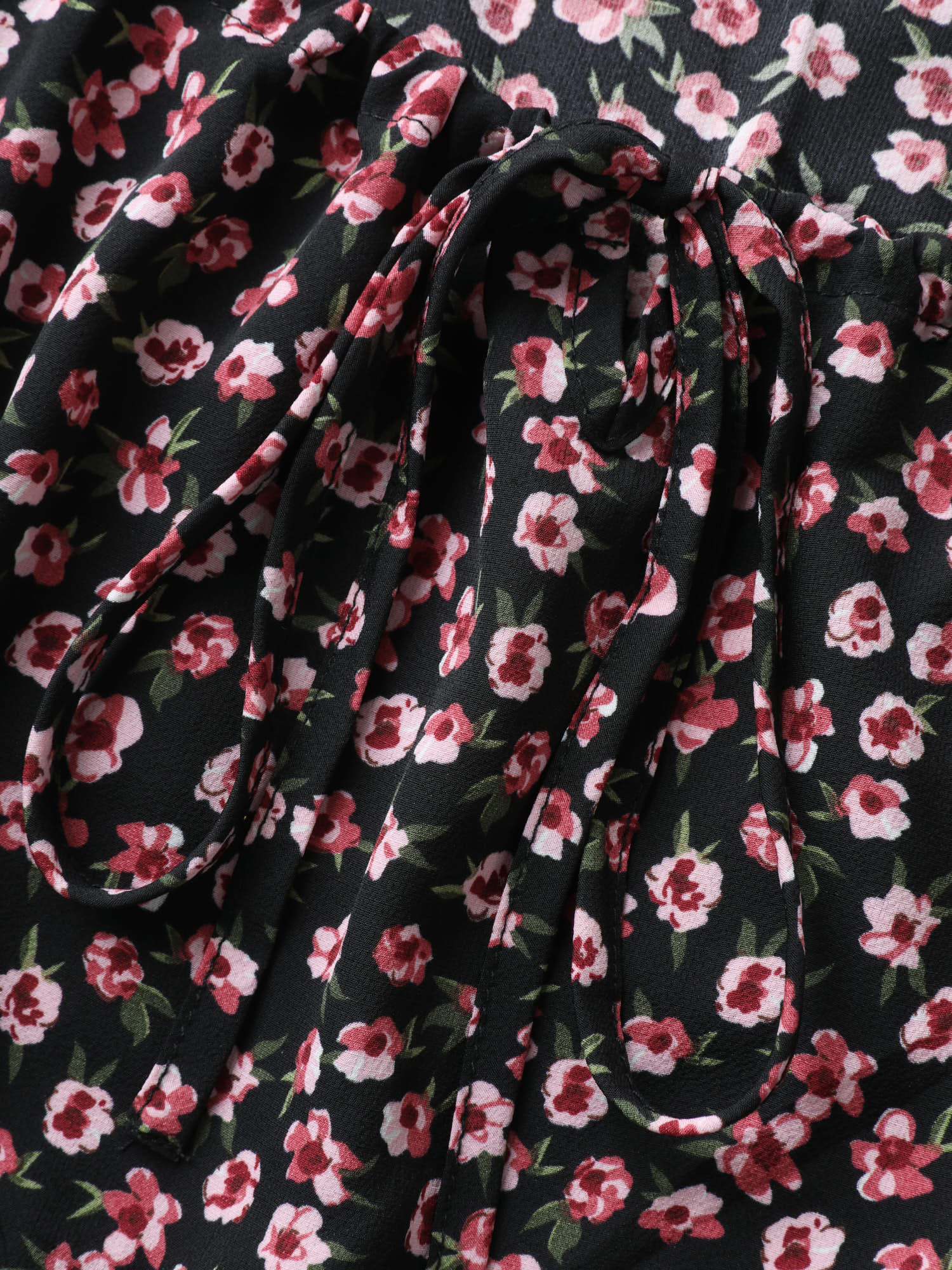 Floral Adjustable Drawstring Neck Shirred Blouse - Image 5
