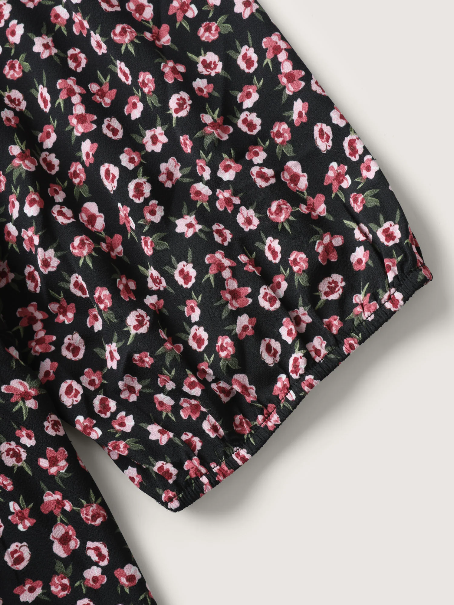 Floral Adjustable Drawstring Neck Shirred Blouse - Image 6