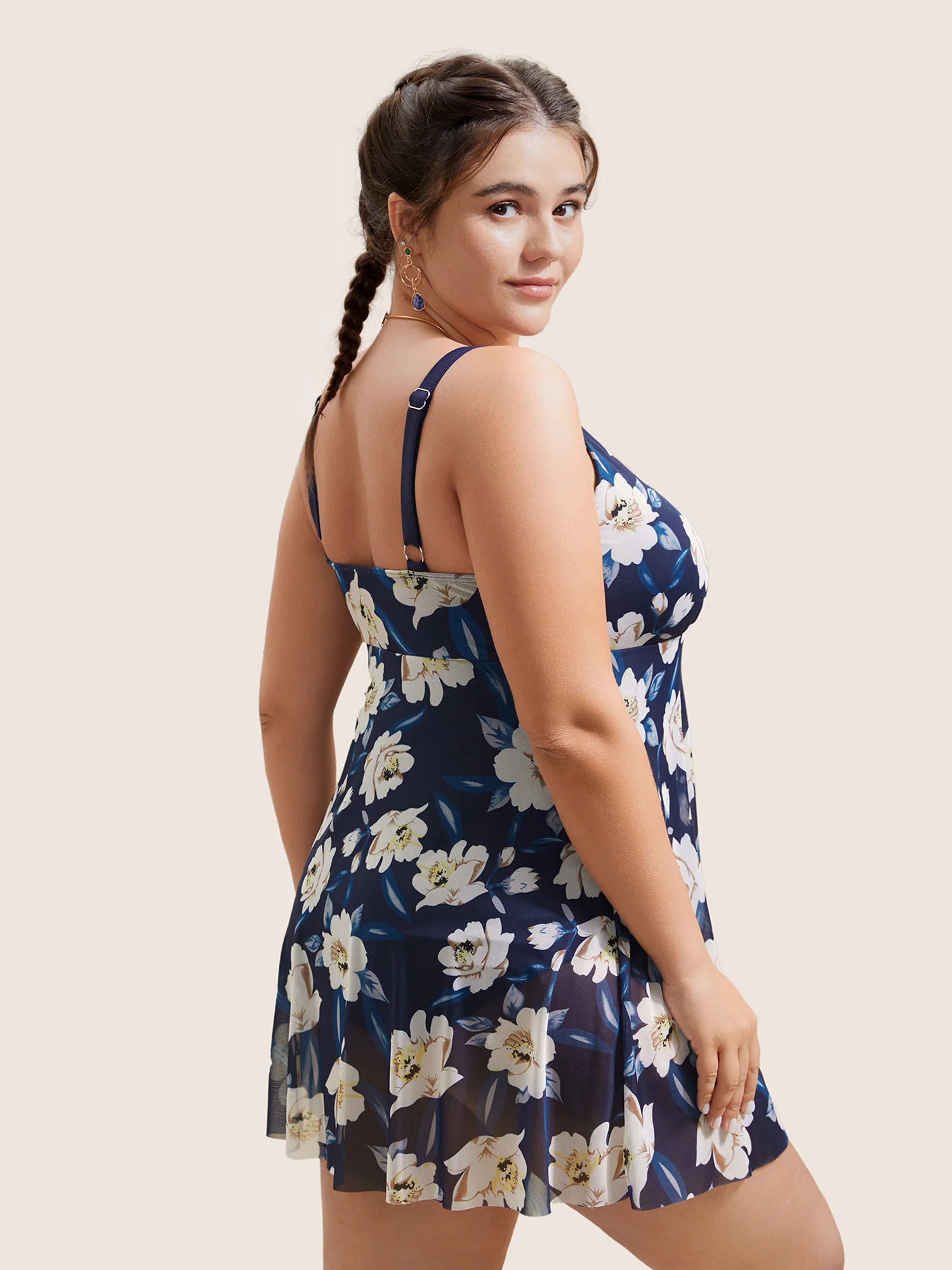 Floral Adjustable Straps Split Hem Swim Dress - Image 2