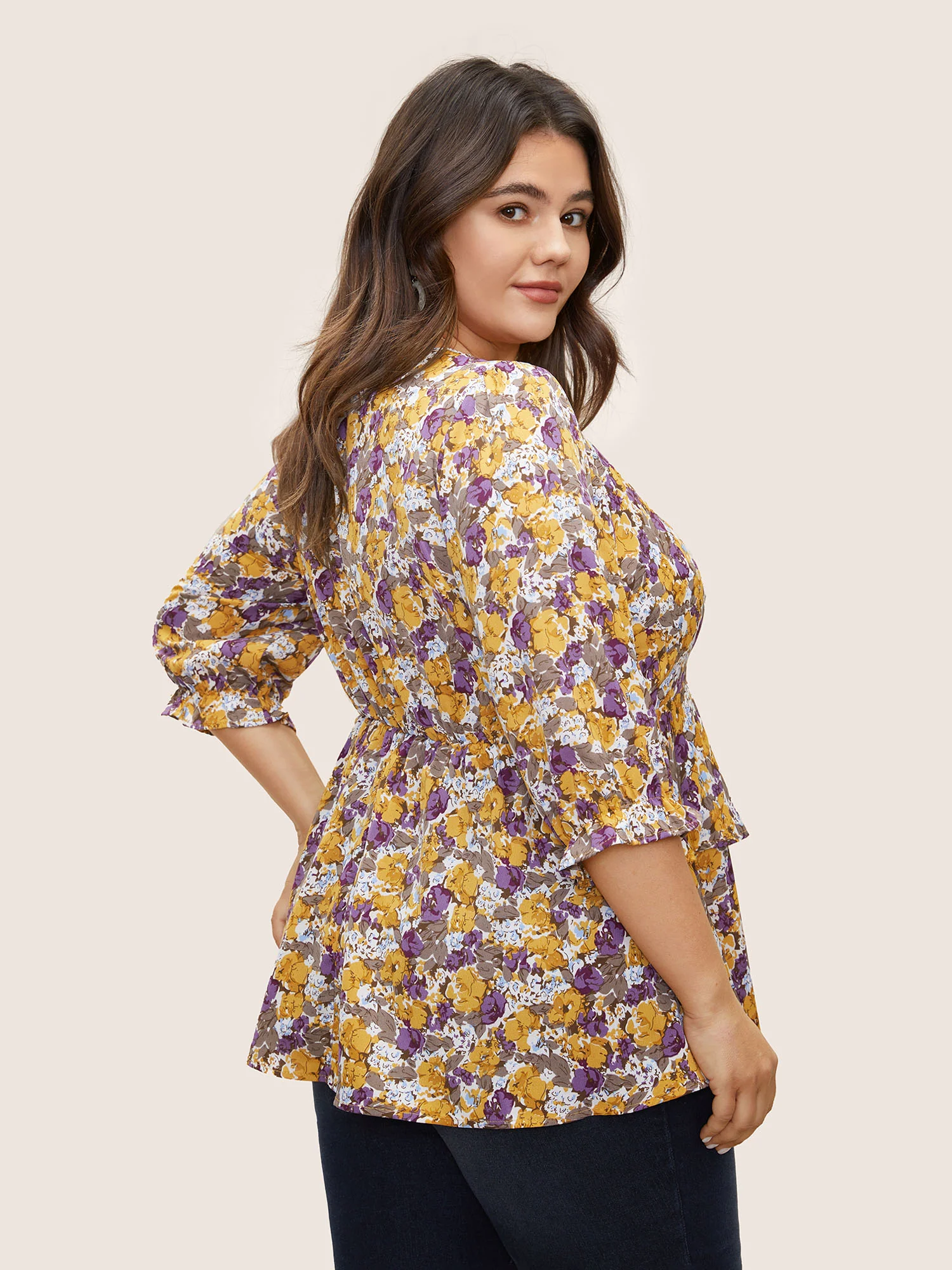 Floral Allover Print Ruffles Tiered Hem Blouse - Image 5