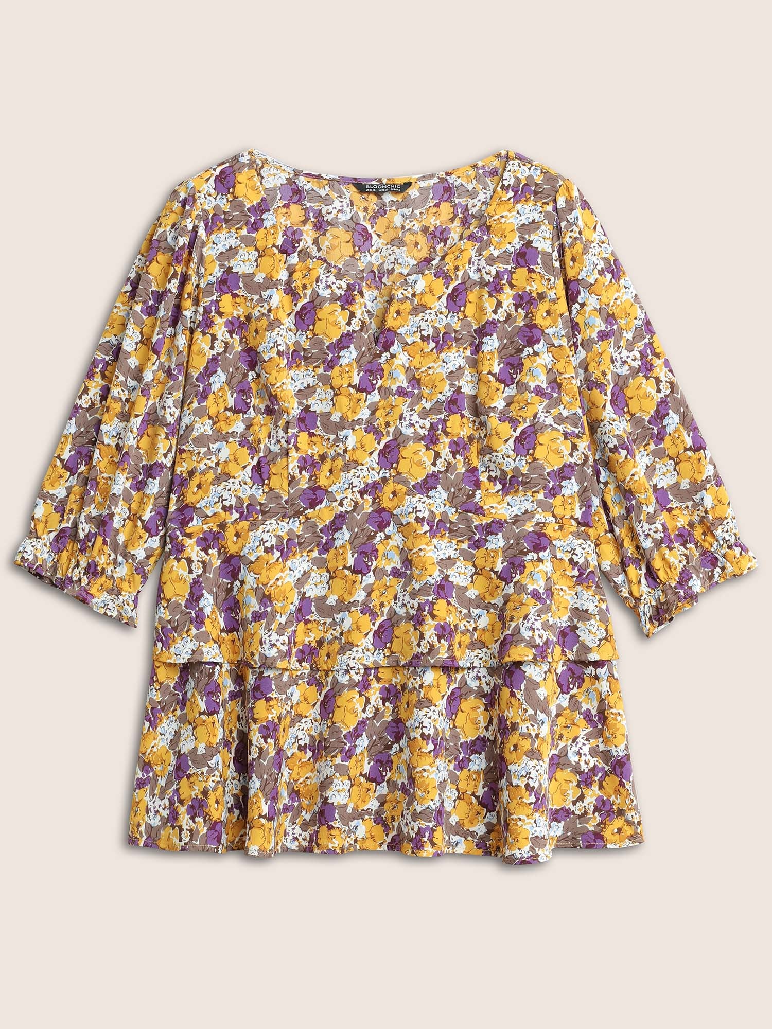 Floral Allover Print Ruffles Tiered Hem Blouse - Image 8