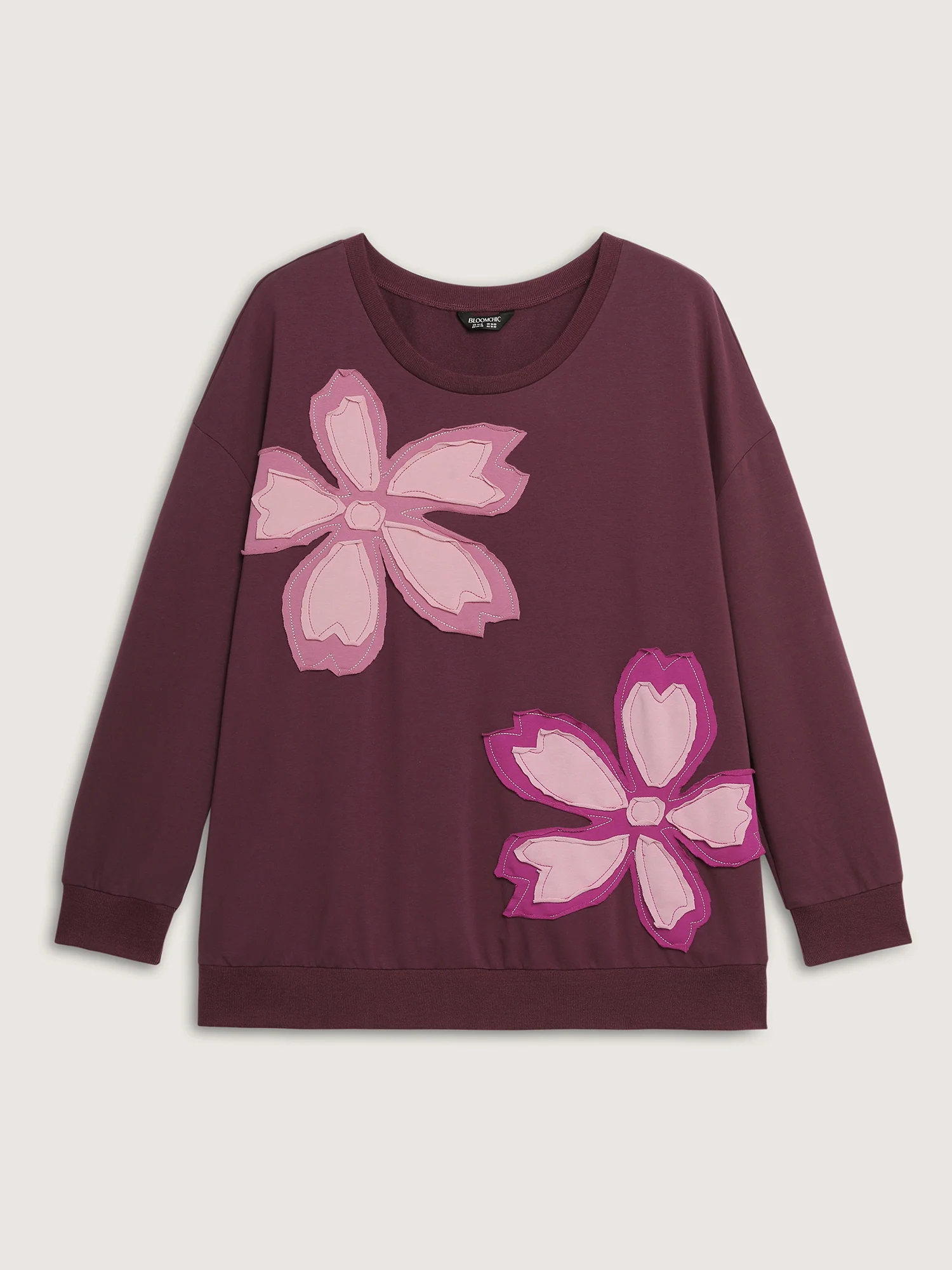 Floral Applique Embroidered Round Neck Sweatshirt - Image 8