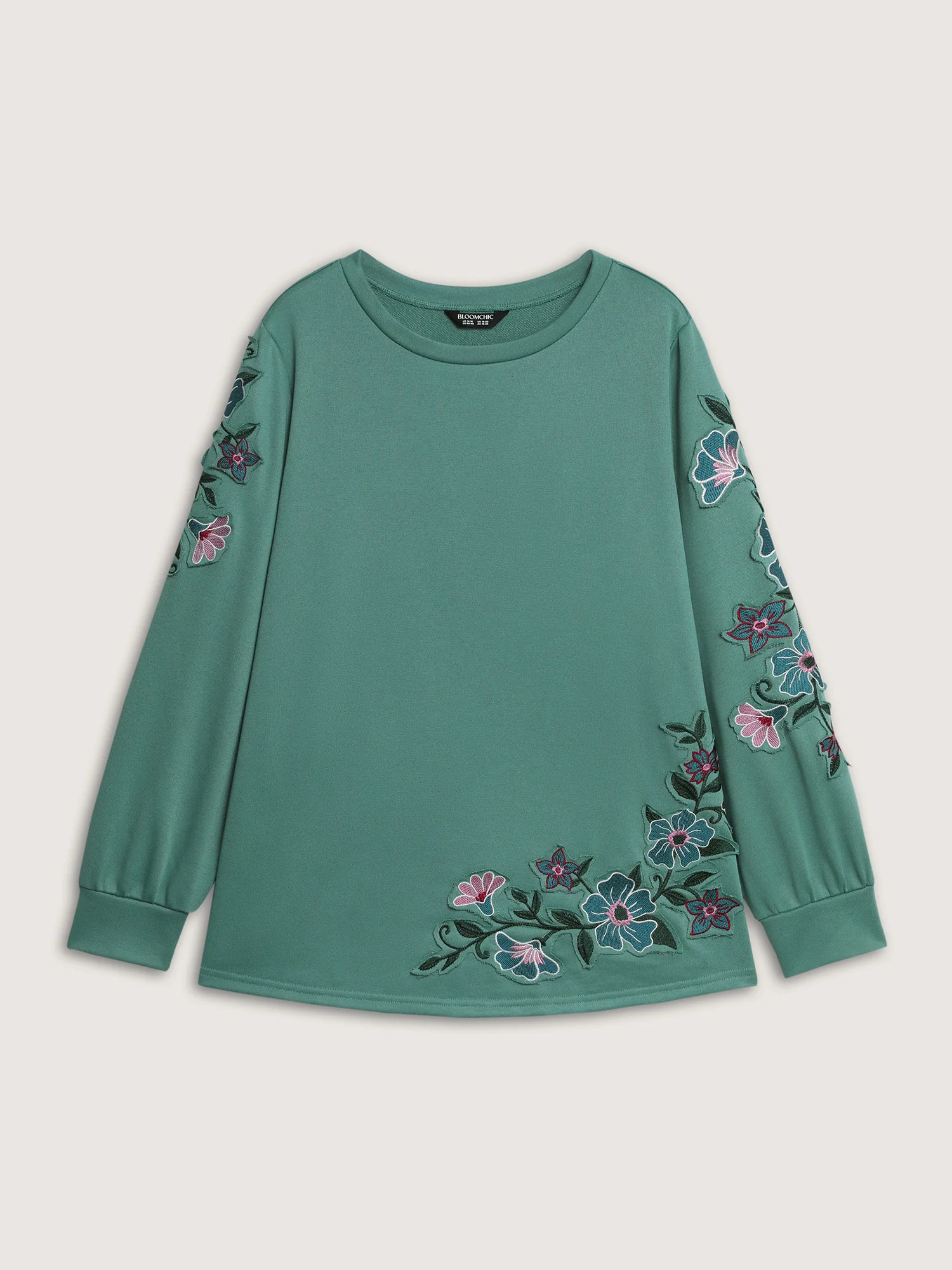 Floral Applique Embroidery Stretchy Sweatshirt - Image 8