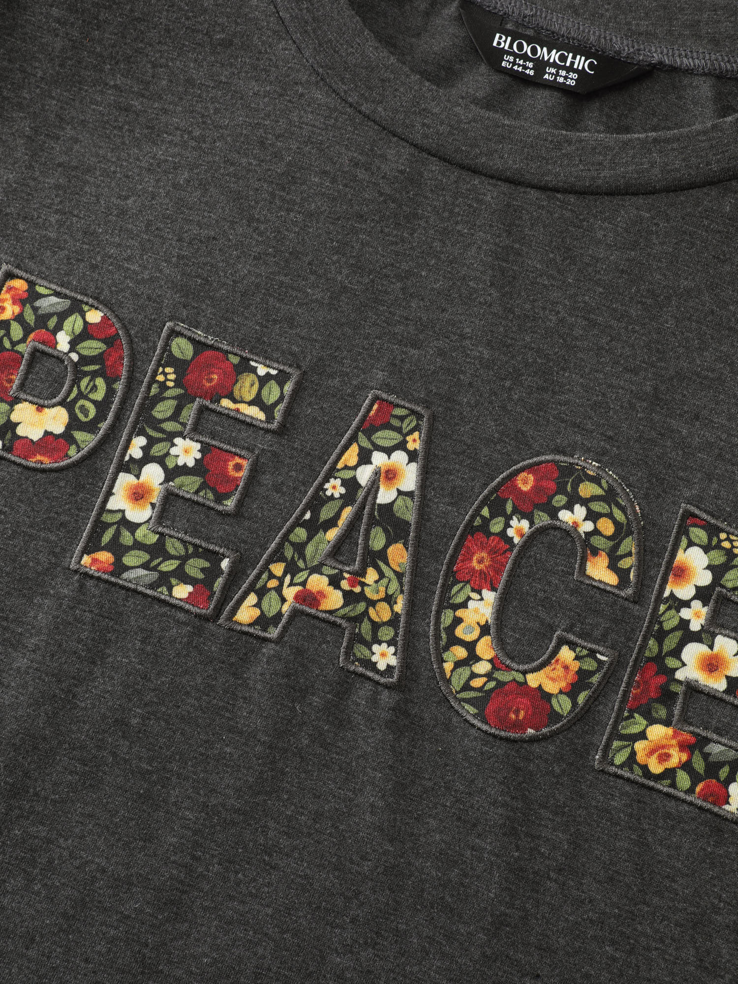 Floral Applique Embroidery Stretchy T-Shirt - Image 6