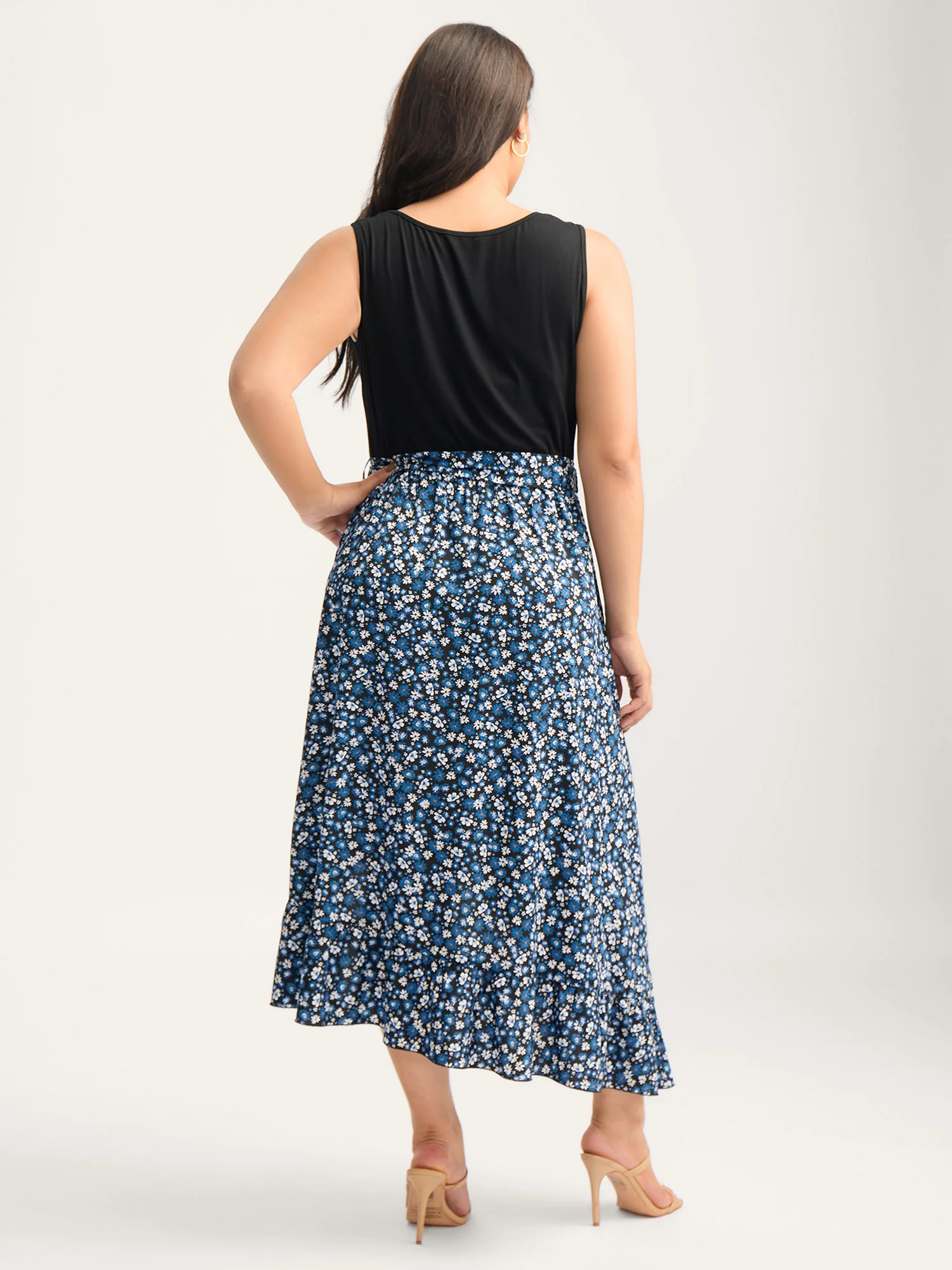 Floral Asymmetrical Hem Bow-Tie Midi Dress - Image 4