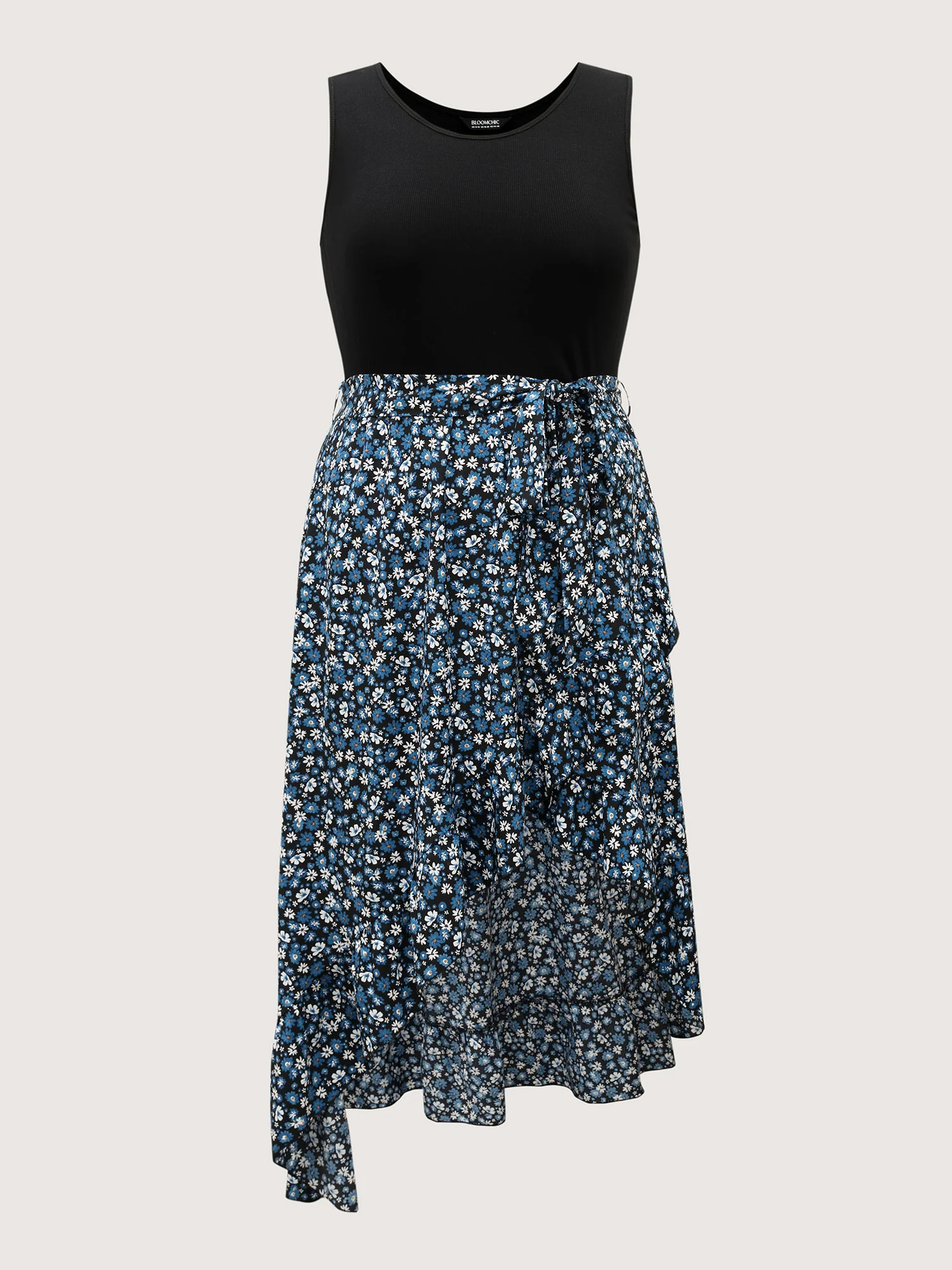 Floral Asymmetrical Hem Bow-Tie Midi Dress - Image 7
